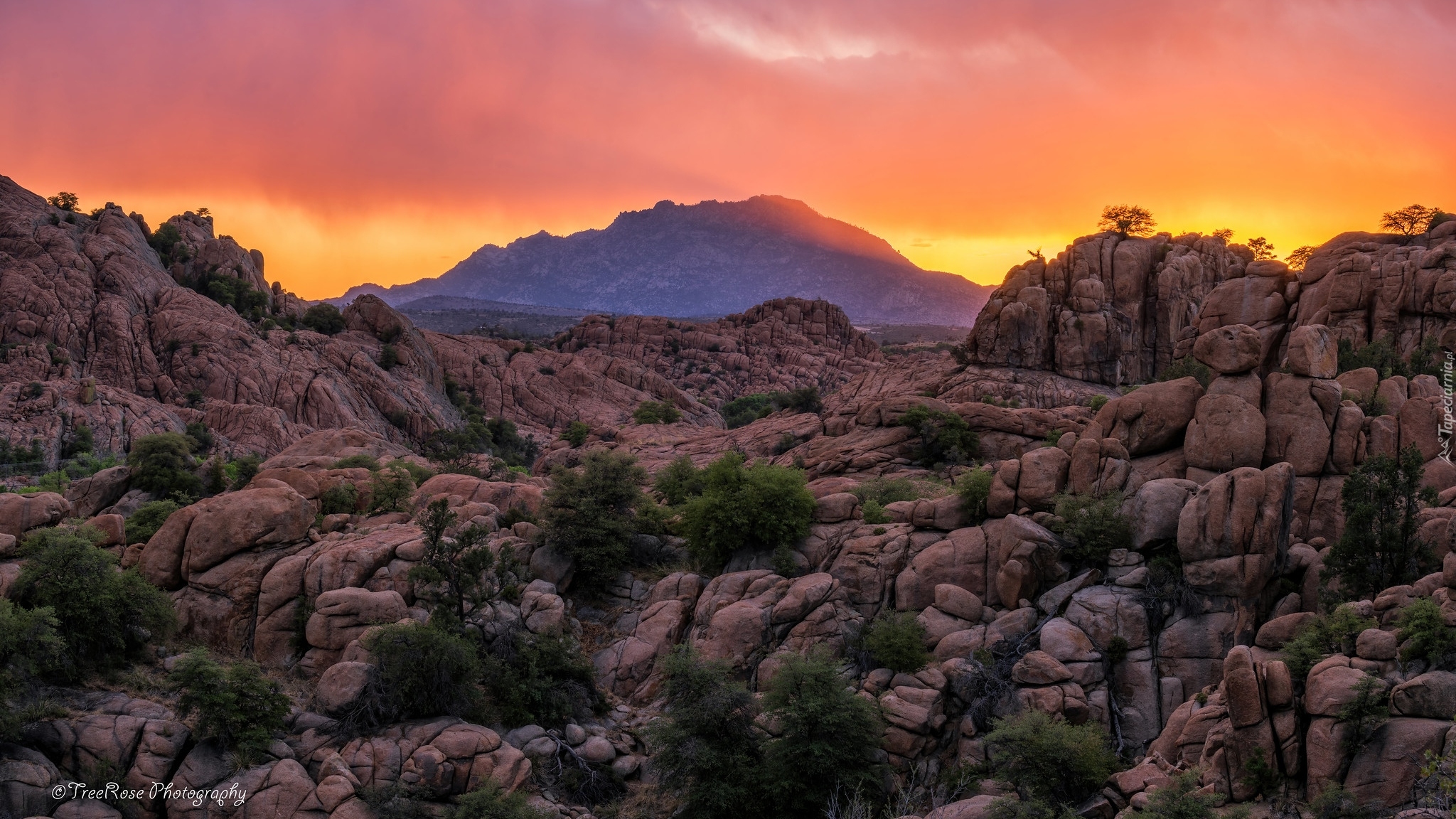 Prescott, Arizona, Stany Zjednoczone, Góry, Granitowe, Skały, Granite Dells, Zachód słońca