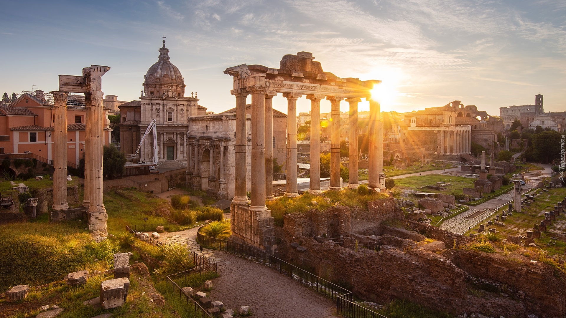 Włochy, Rzym, Ruiny, Forum Romanum, Świątynia Saturna