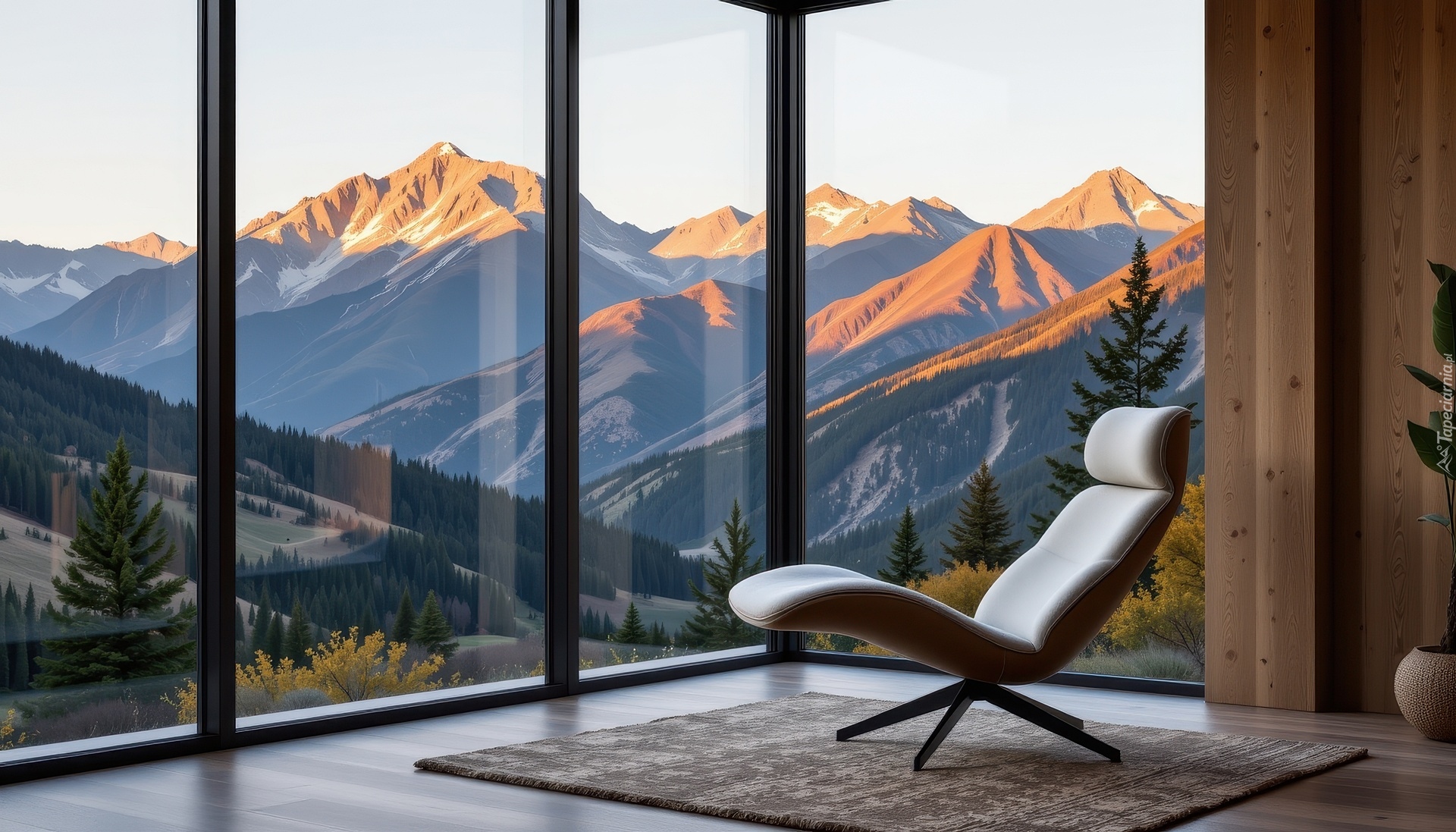 Pokój, Fotel, Okno, Góry, Grafika AI