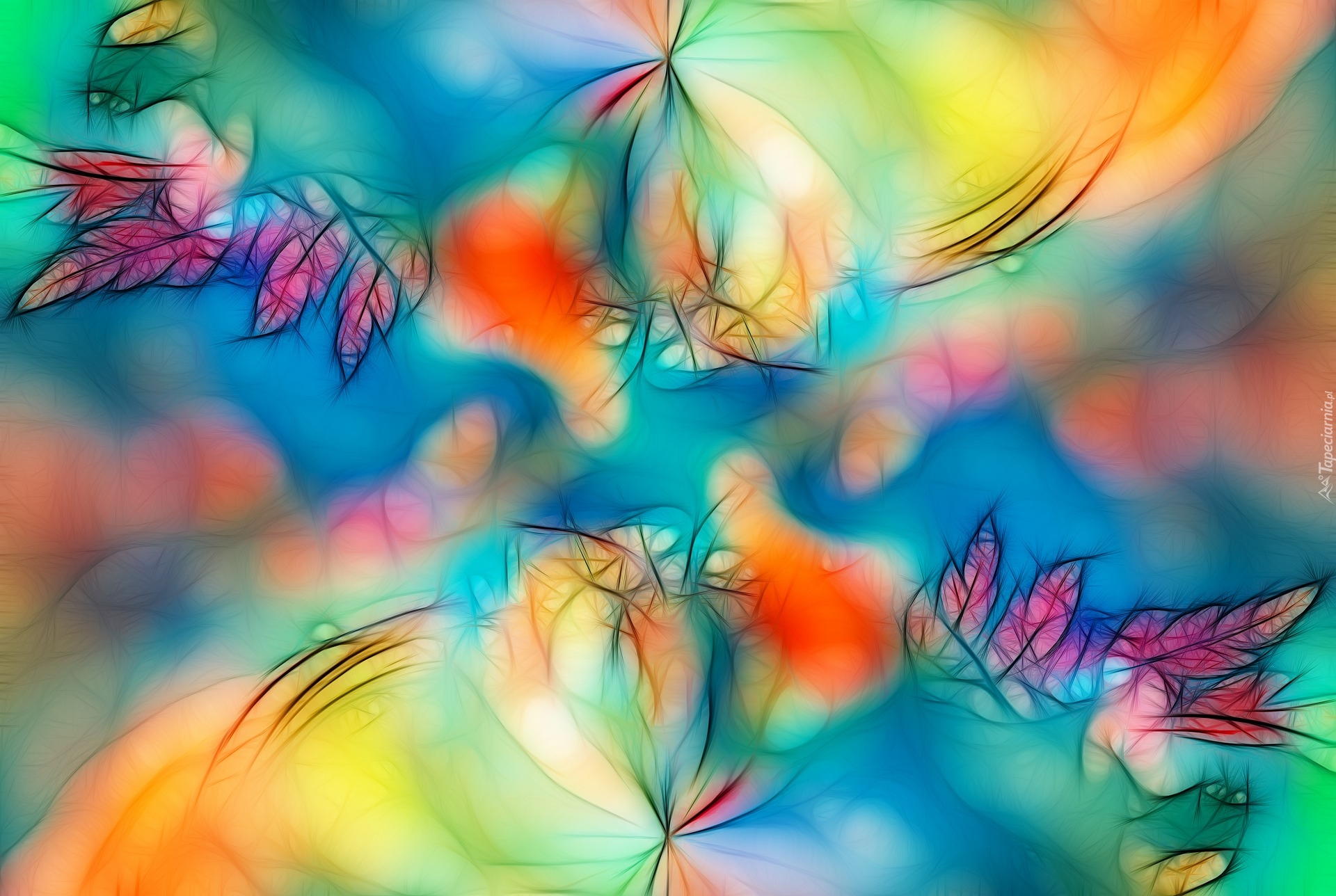 Fractalius, Liście, Kolorowe, Tło