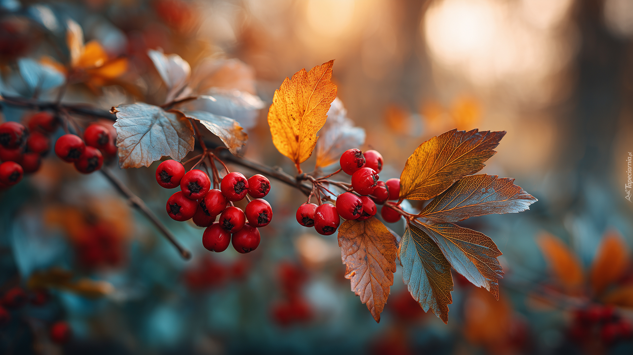 Gałązka, Czerwone, Owoce, Jagody, Liście, Grafika AI