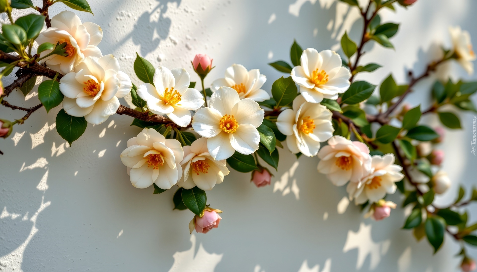 Kwiaty, Gałązki, Ściana, Grafika AI