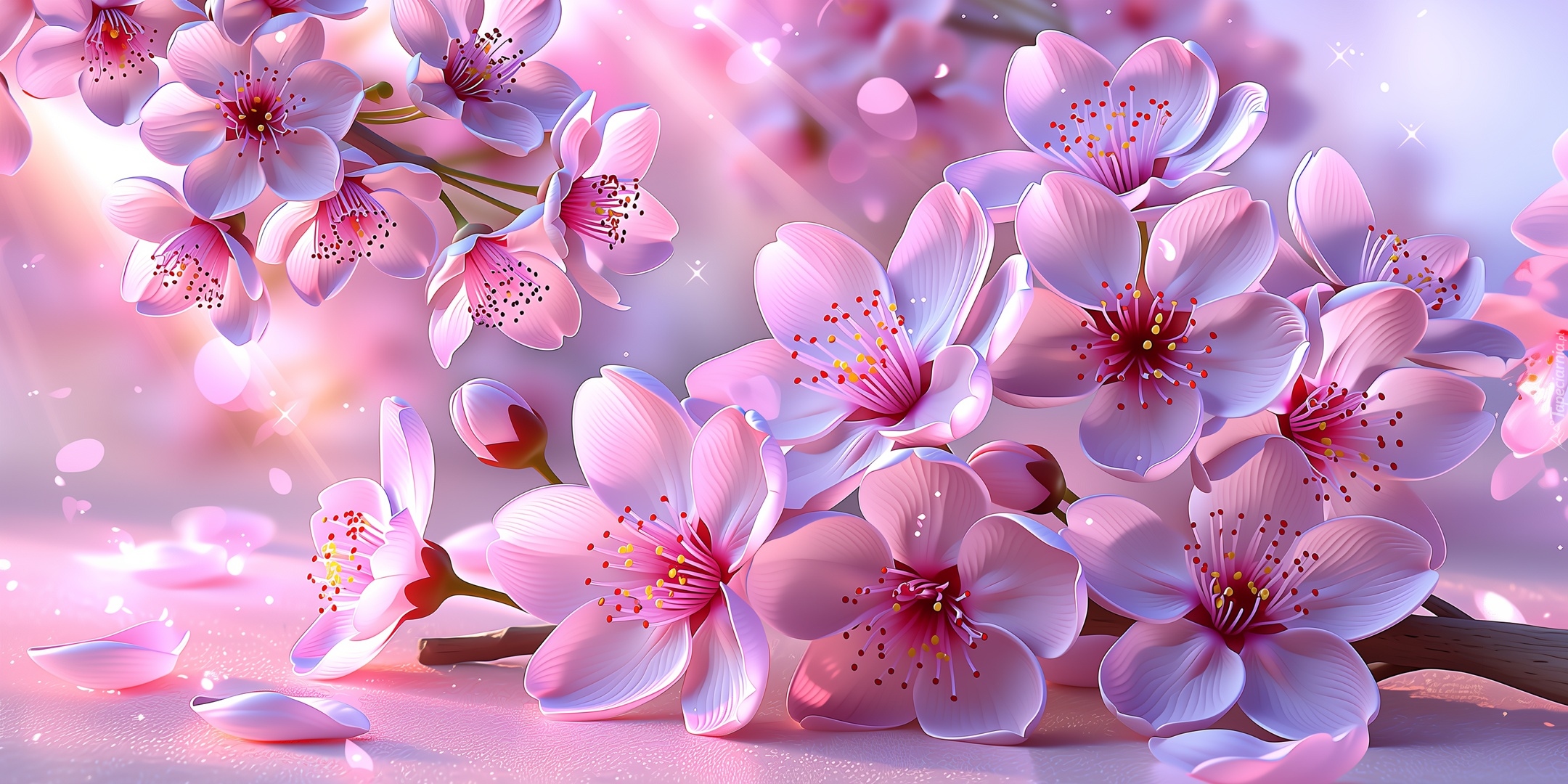 Różowe, Kwiaty, Grafika, AI