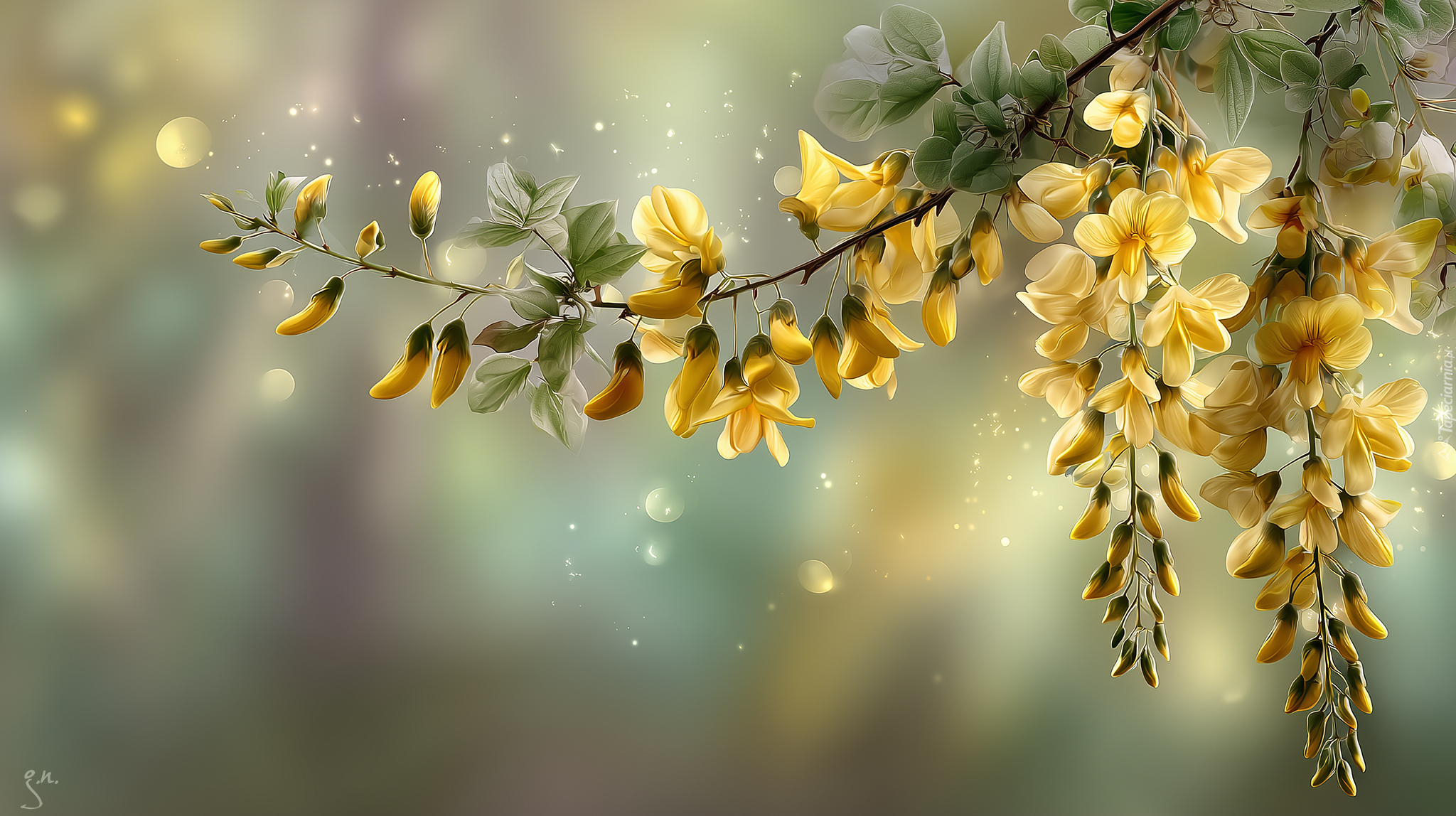 Złotokap, Żółte, Kwiaty, Grafika AI