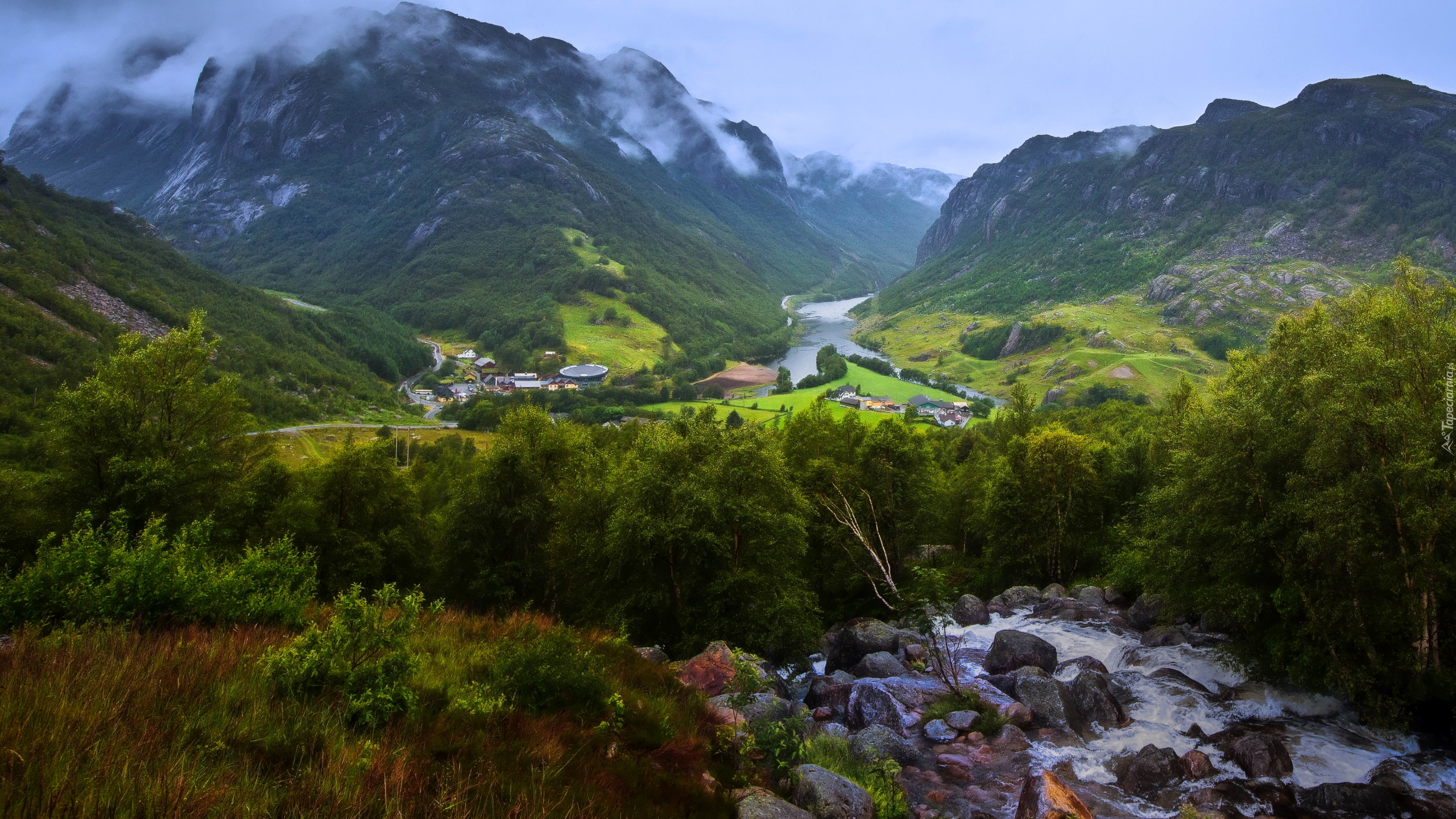 Góry, Rzeka, Dolina, Miejscowość, Gjesdal, Rogaland, Norwegia