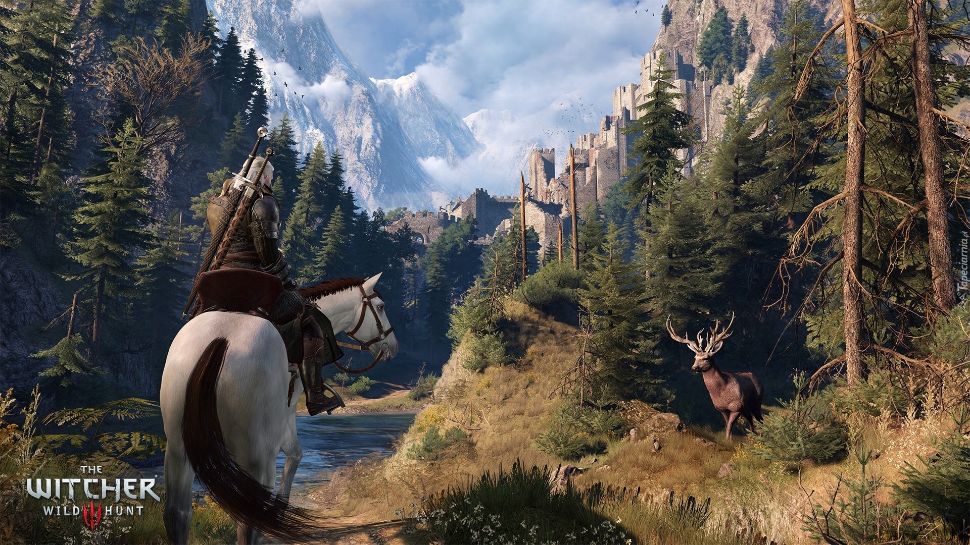 Gra, Wiedźmin 3: Dziki Gon - The Witcher 3: Wild Hunt, Koń, Lasy, Jeleń, Twierdza, Szczyty