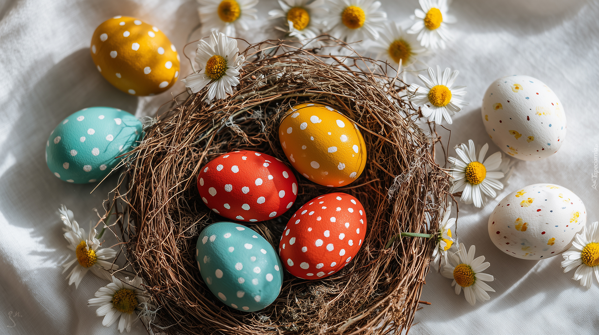 Kolorowe, Pisanki, Gniazdko, Kwiaty, Wielkanoc, Grafika AI