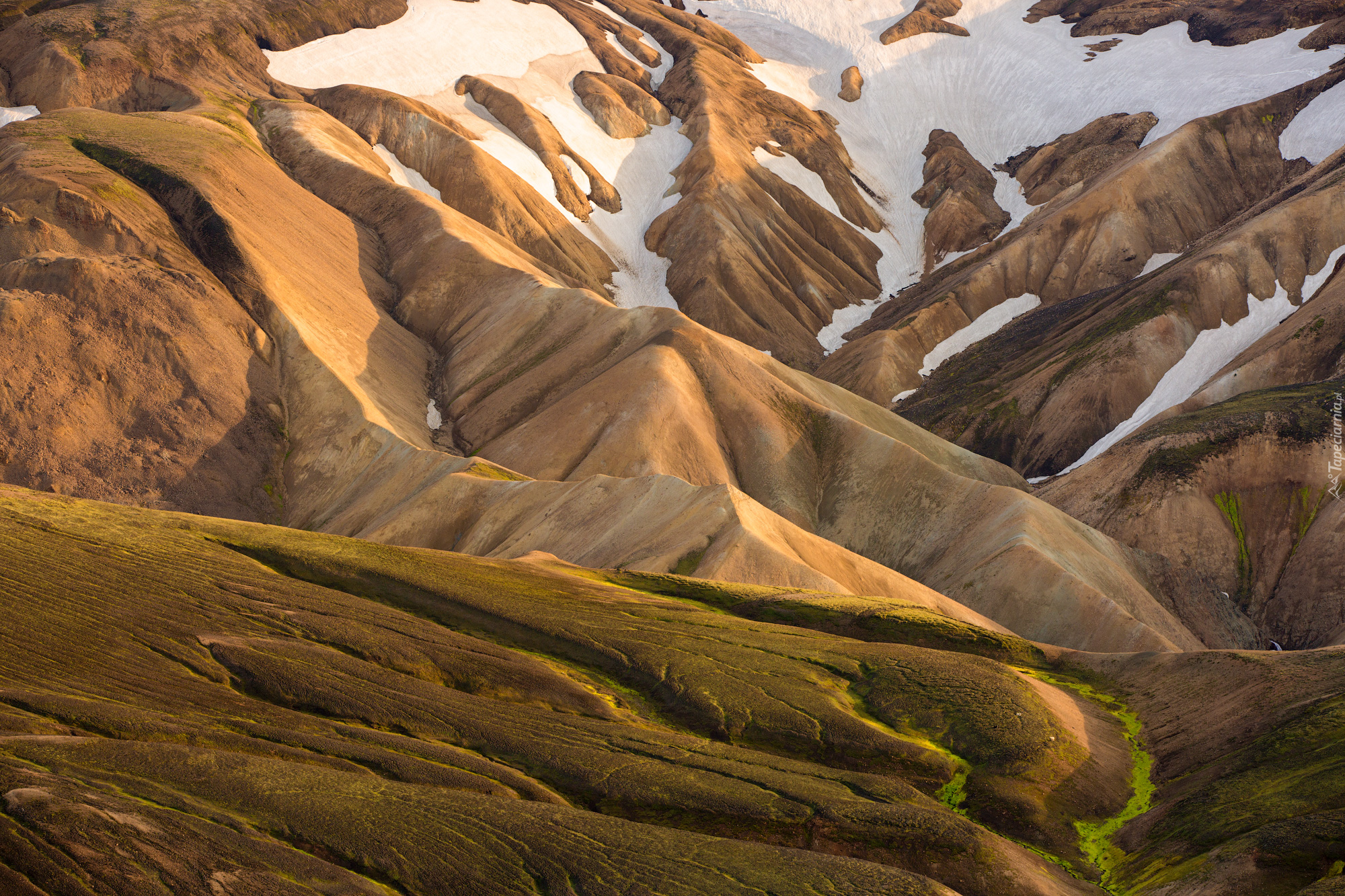 Góry, Góra Landmannalaugar, Śnieg, Islandia