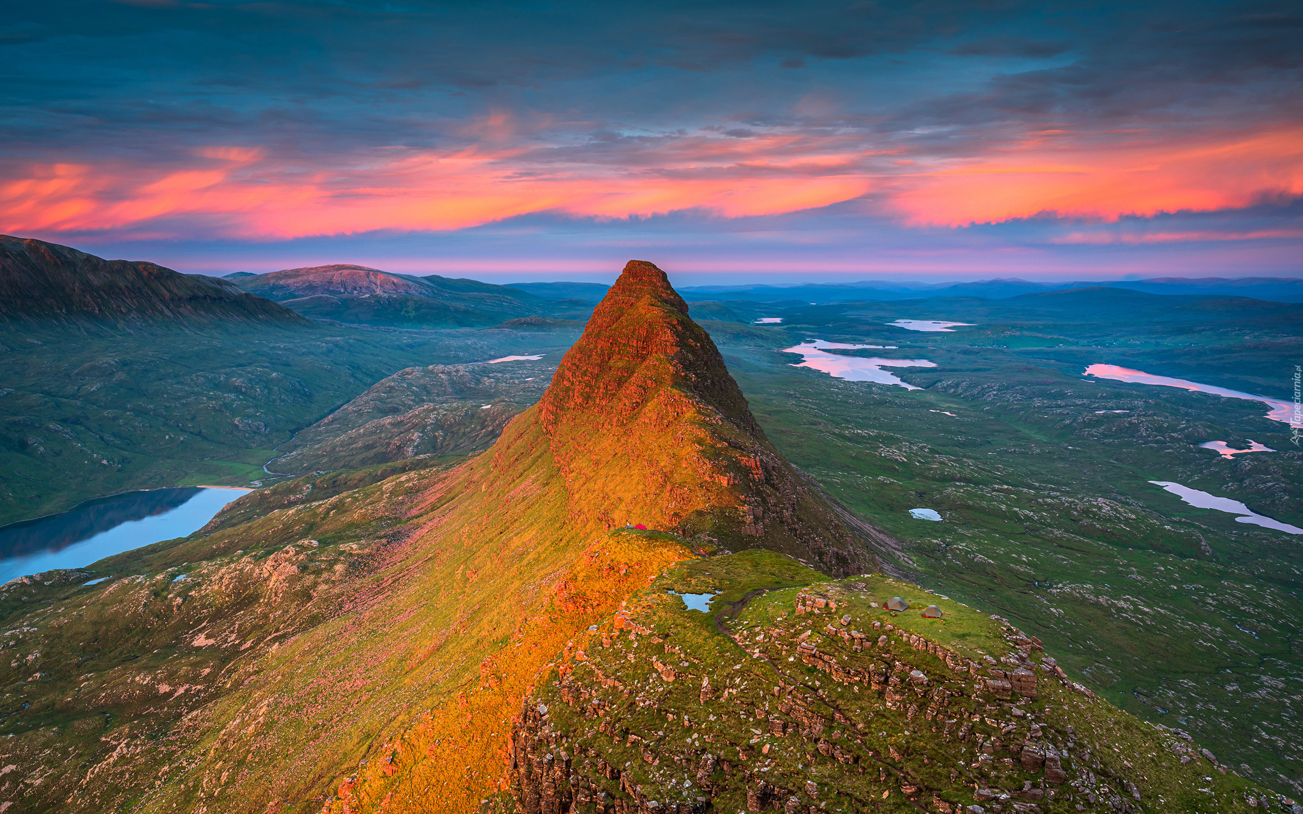 Szkocja, Góry, Góra Suilven, Jeziora, Niebo