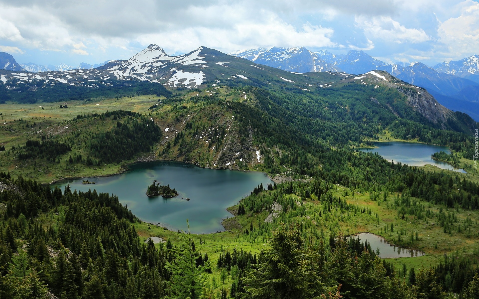 Góry, Jeziora, Wyspa, Drzewa, Lasy