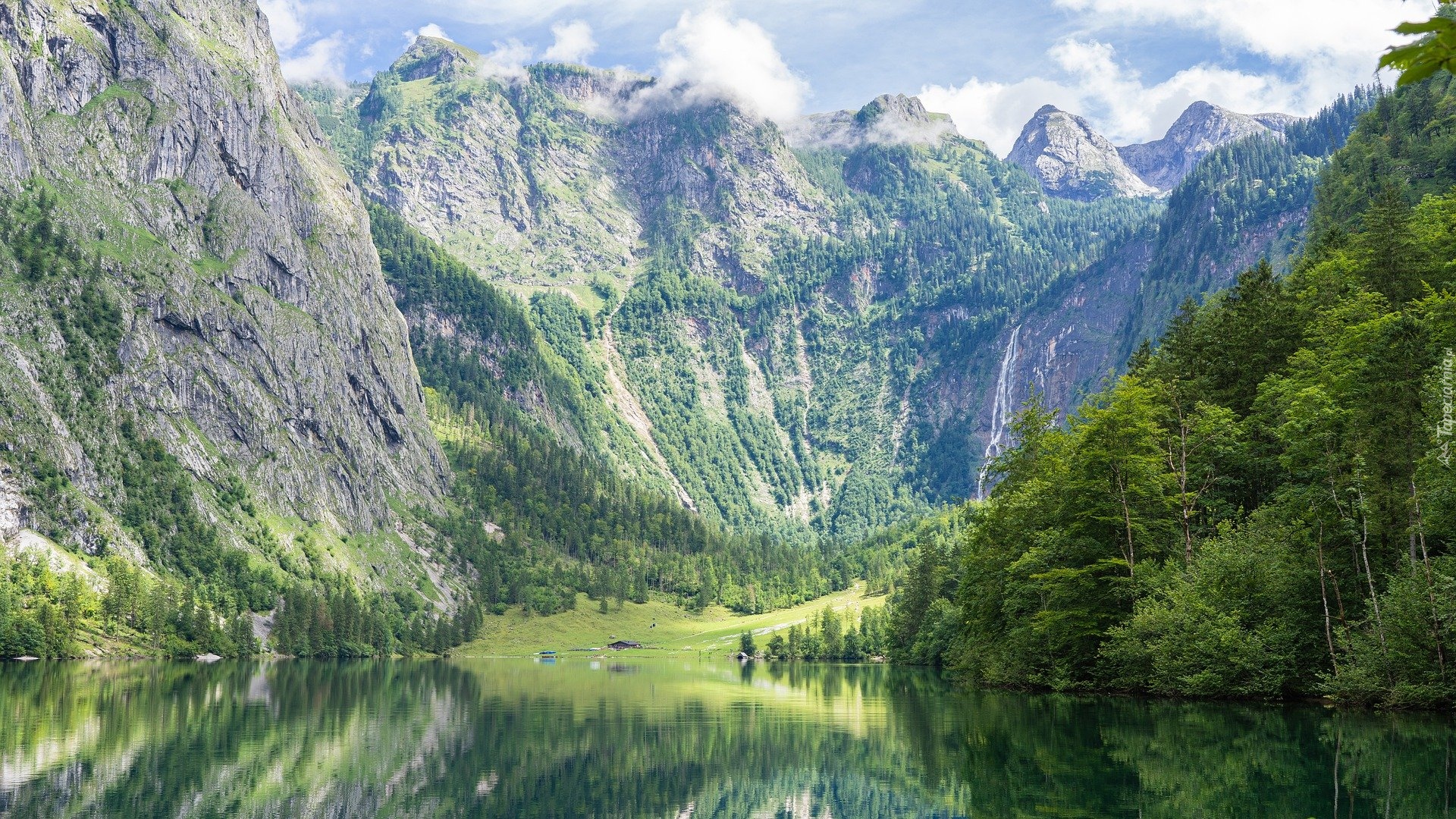 Park Narodowy Berchtesgaden, Jezioro Konigssee, Góry, Alpy, Drzewa Bawaria, Niemcy