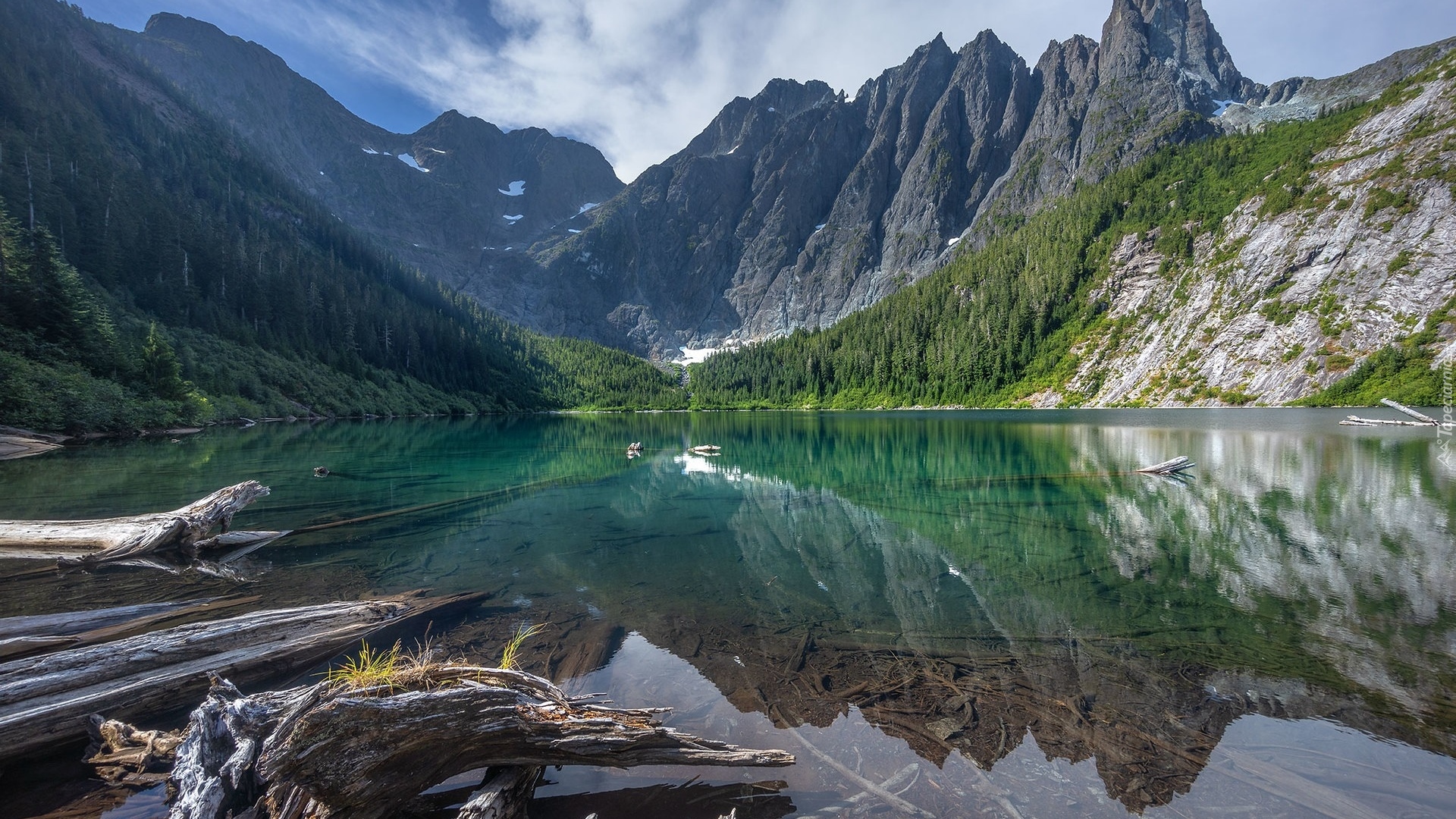 Góry, Jezioro, Landslide Lake, Skały, Lasy, Kolumbia Brytyjska, Kanada