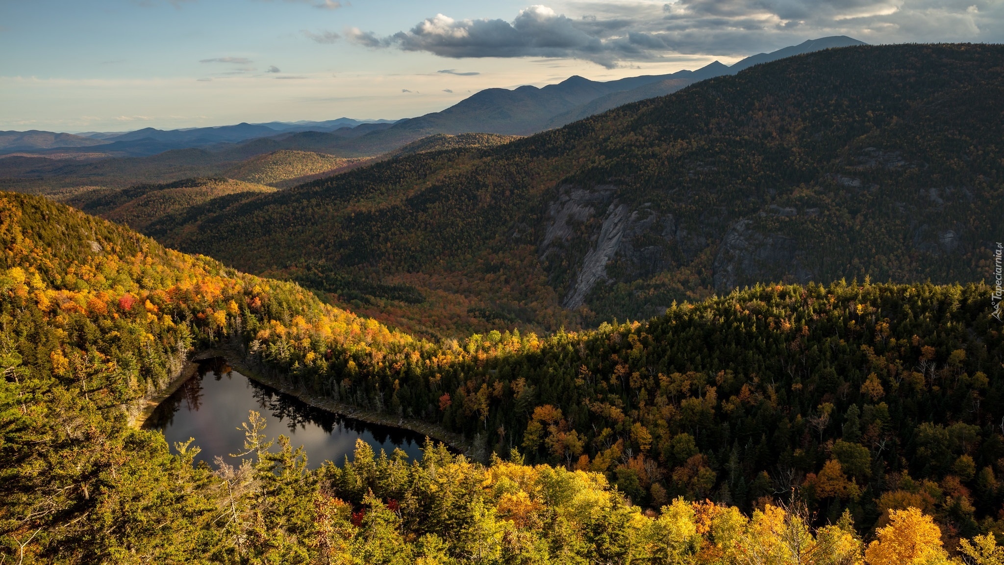 Jesień, Góry Adirondack, Jezioro, Lasy, Stan Nowy Jork, Stany Zjednoczone