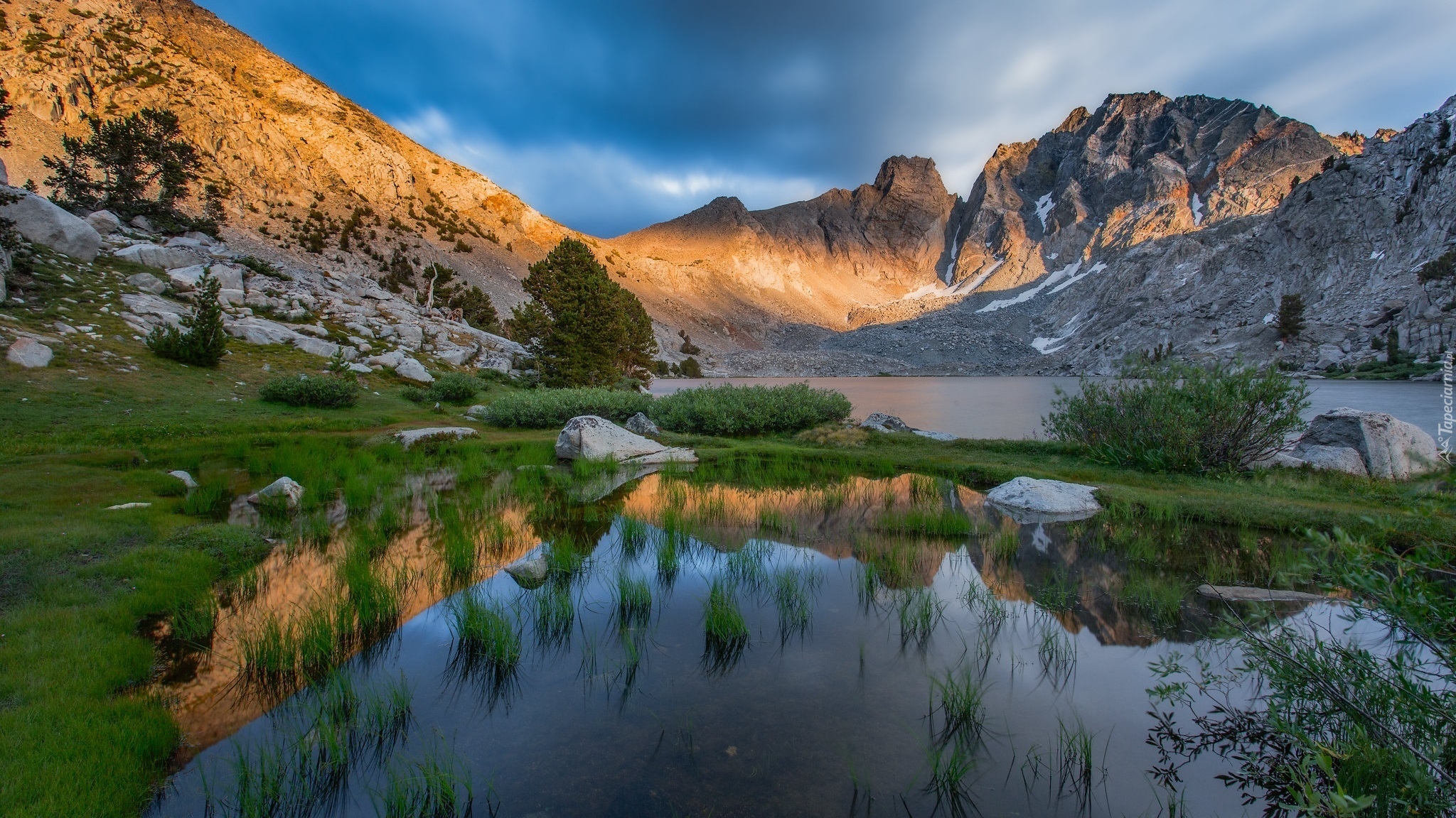 Góry, Jezioro, Dragon Lake, Trawa, Kalifornia, Stany Zjednoczone