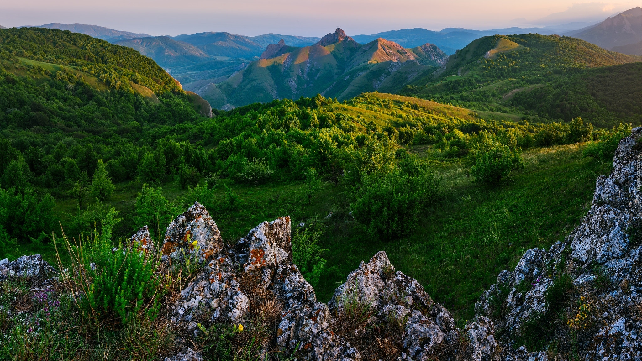 Krym, Zelenogorje, Góry Krymskie, Skały, Roślinność