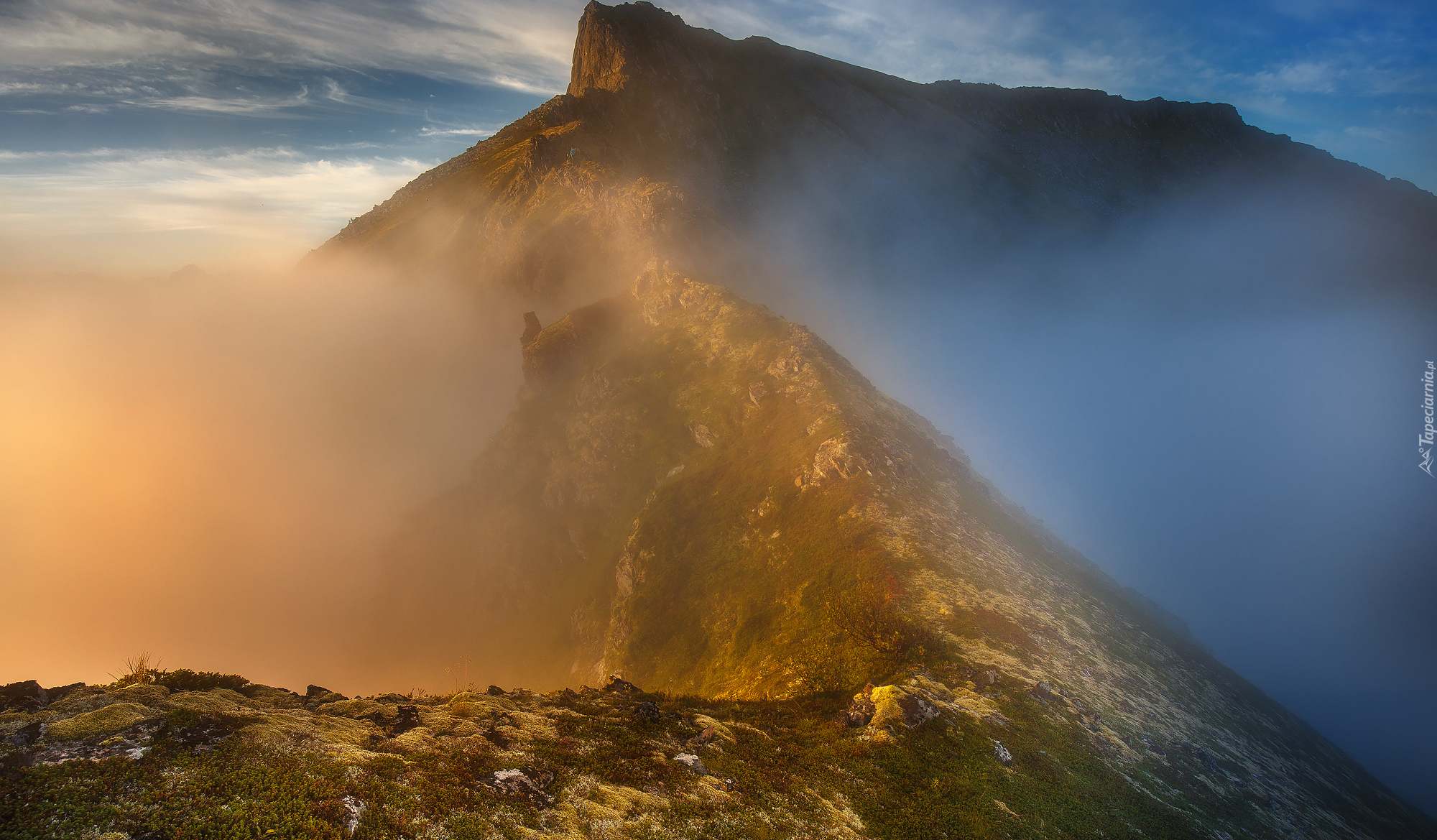 Norwegia, Wyspa Senja, Góry, Mgła, Szczyty