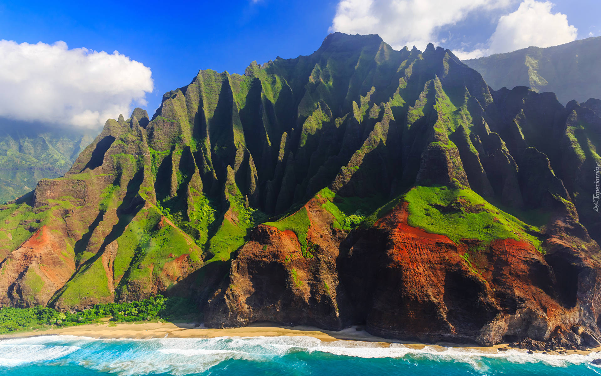 Góry, Wybrzeże, Na Pali Coast, Wyspa, Kauai, Hawaje