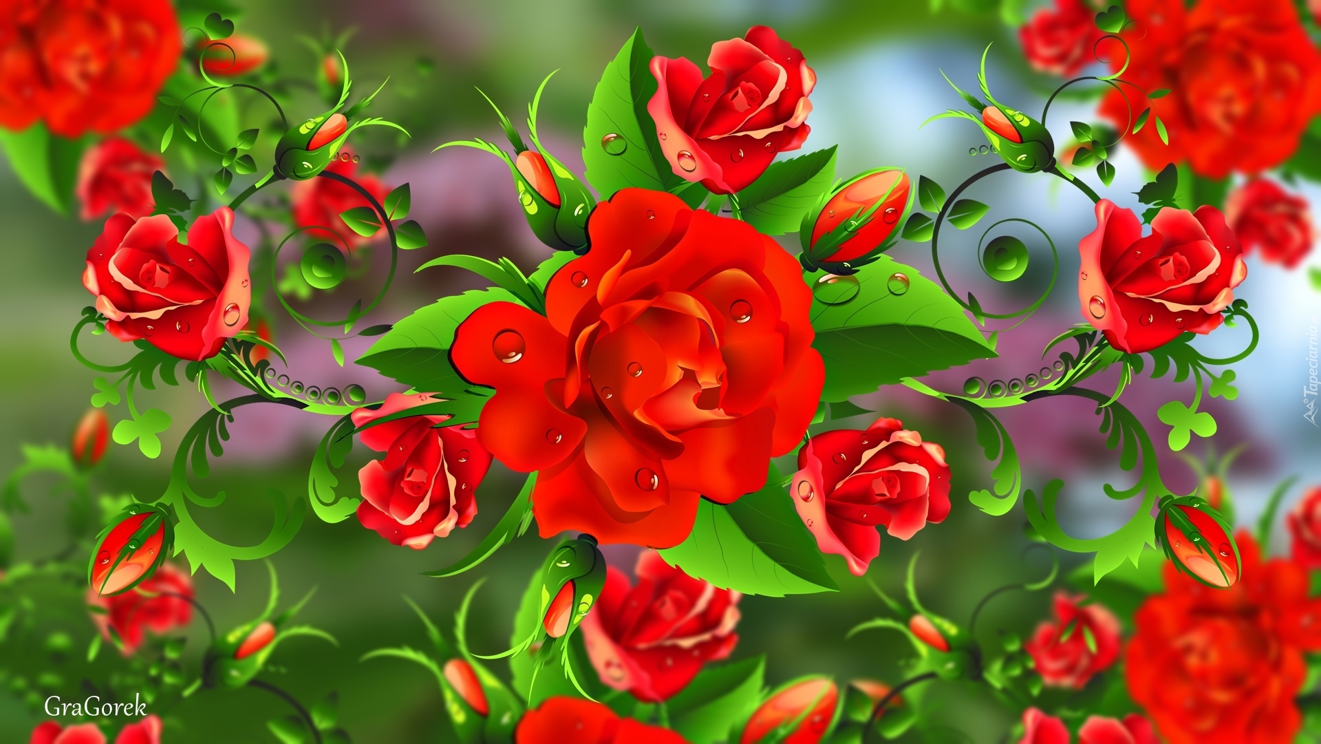 Kwiaty, Czerwone, Róże, Grafika 2D