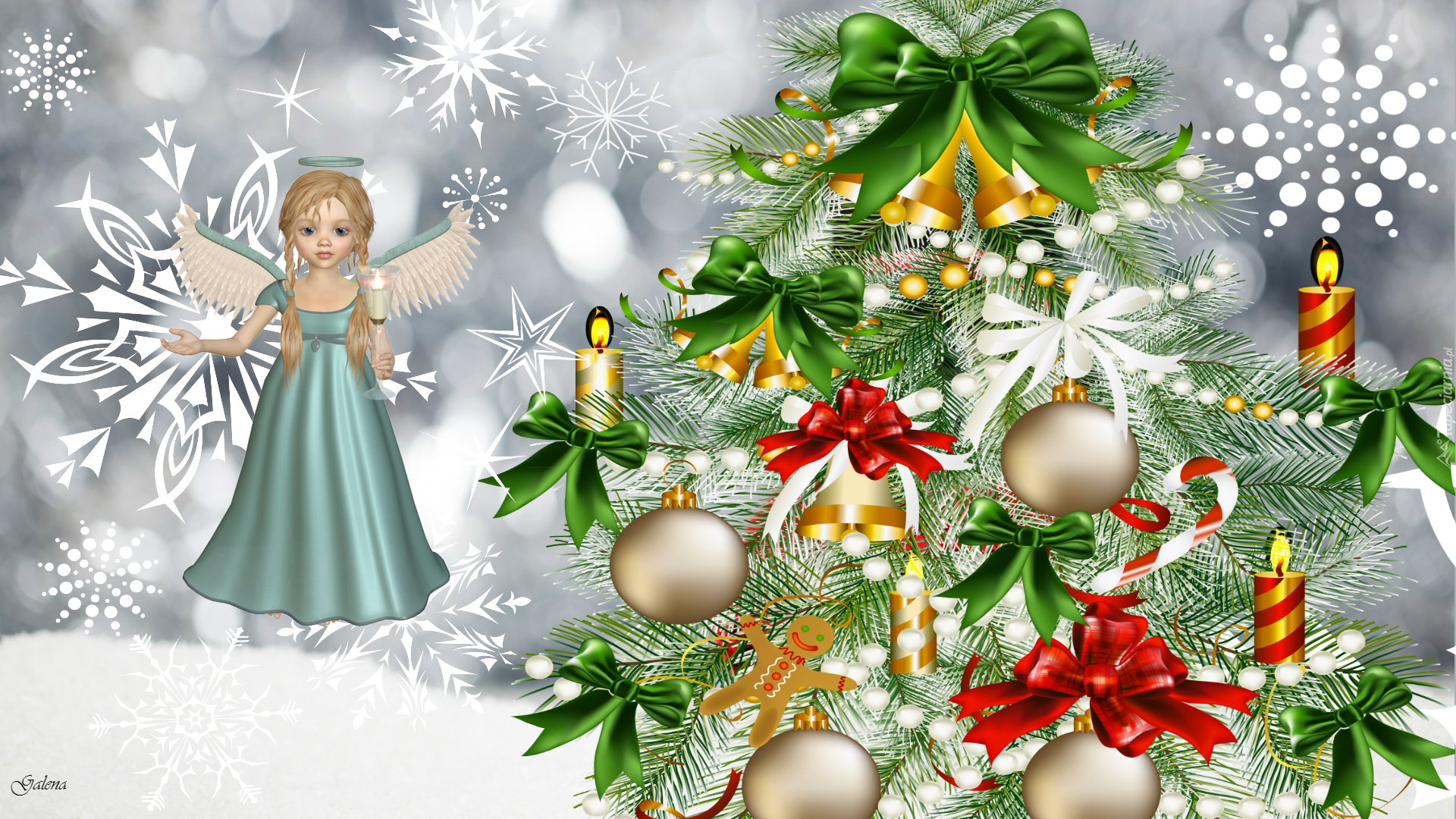 Anioł, Choinka, Boże Narodzenie, Grafika 2D