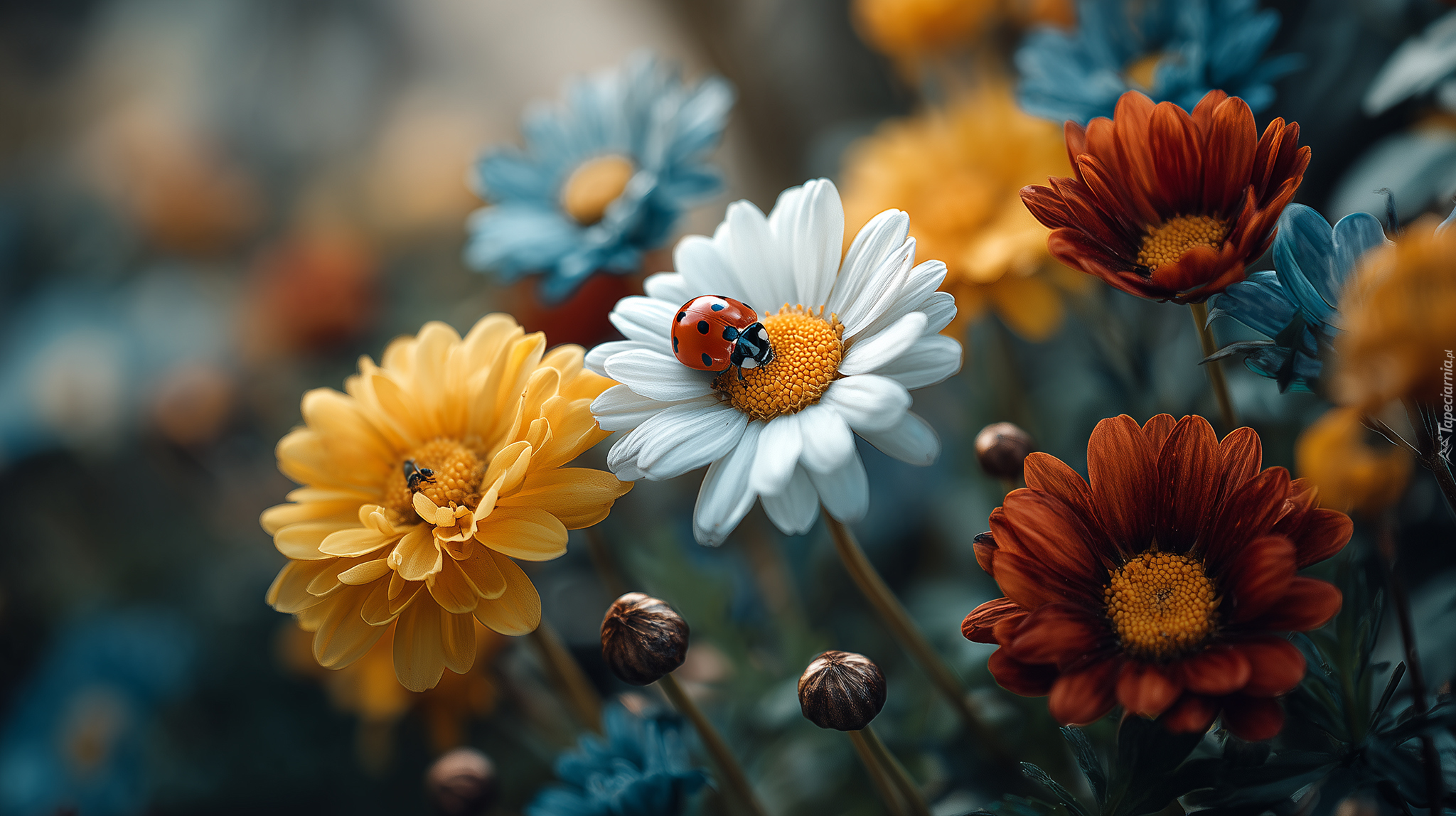 Biedronka, Kolorowe, Kwiaty, Grafika AI