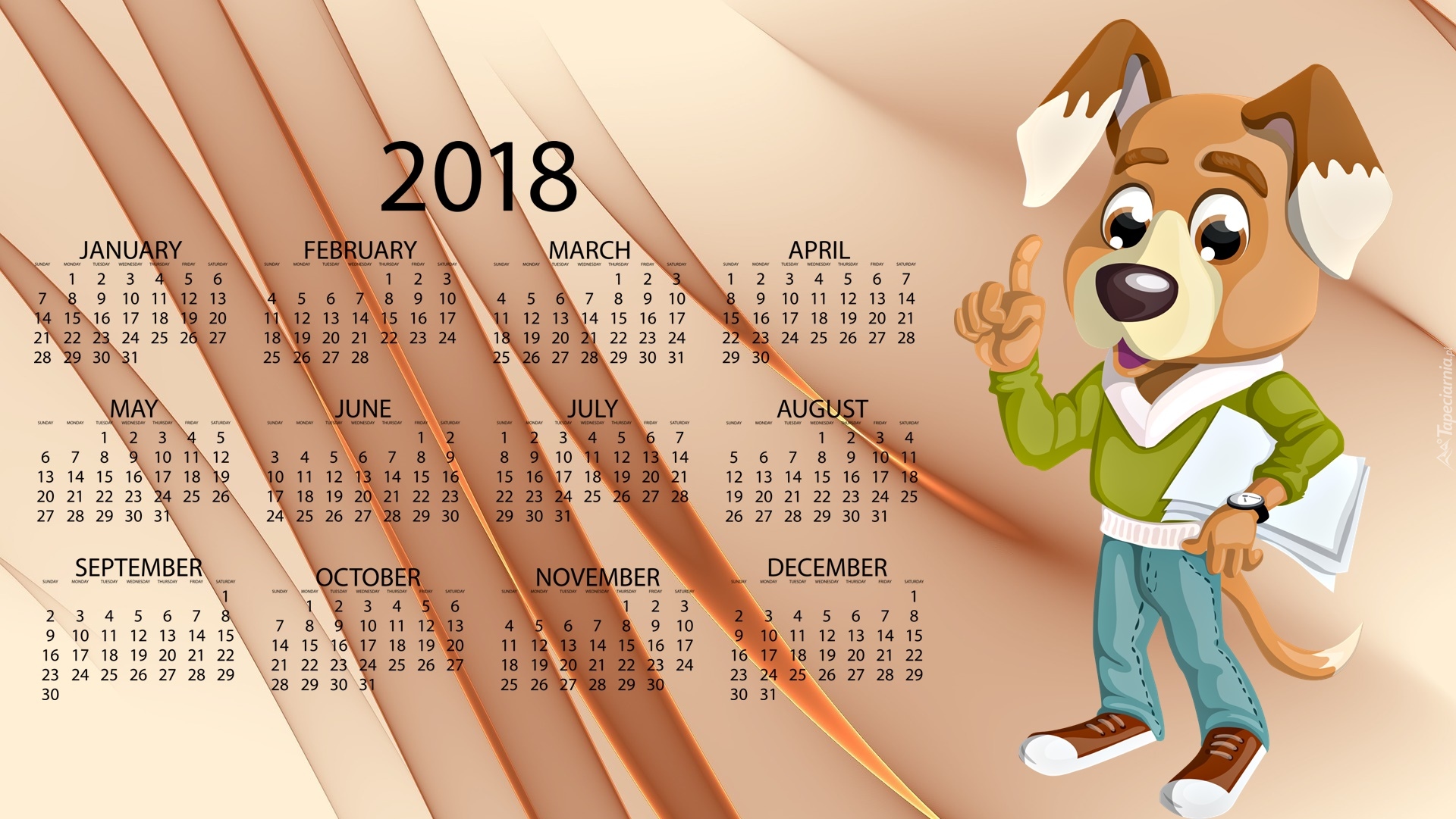 Kalendarz, Rok 2018, Pies, Grafika 2D