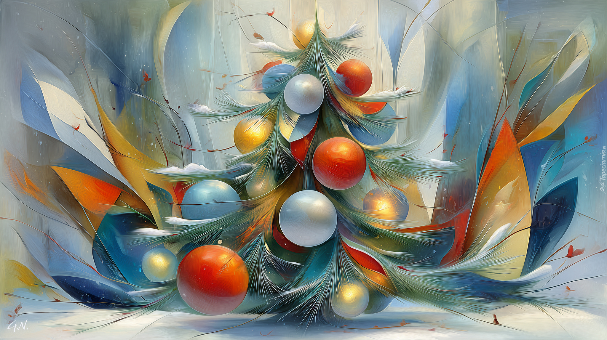 Choinka, Bombki, Boże Narodzenie, Grafika AI