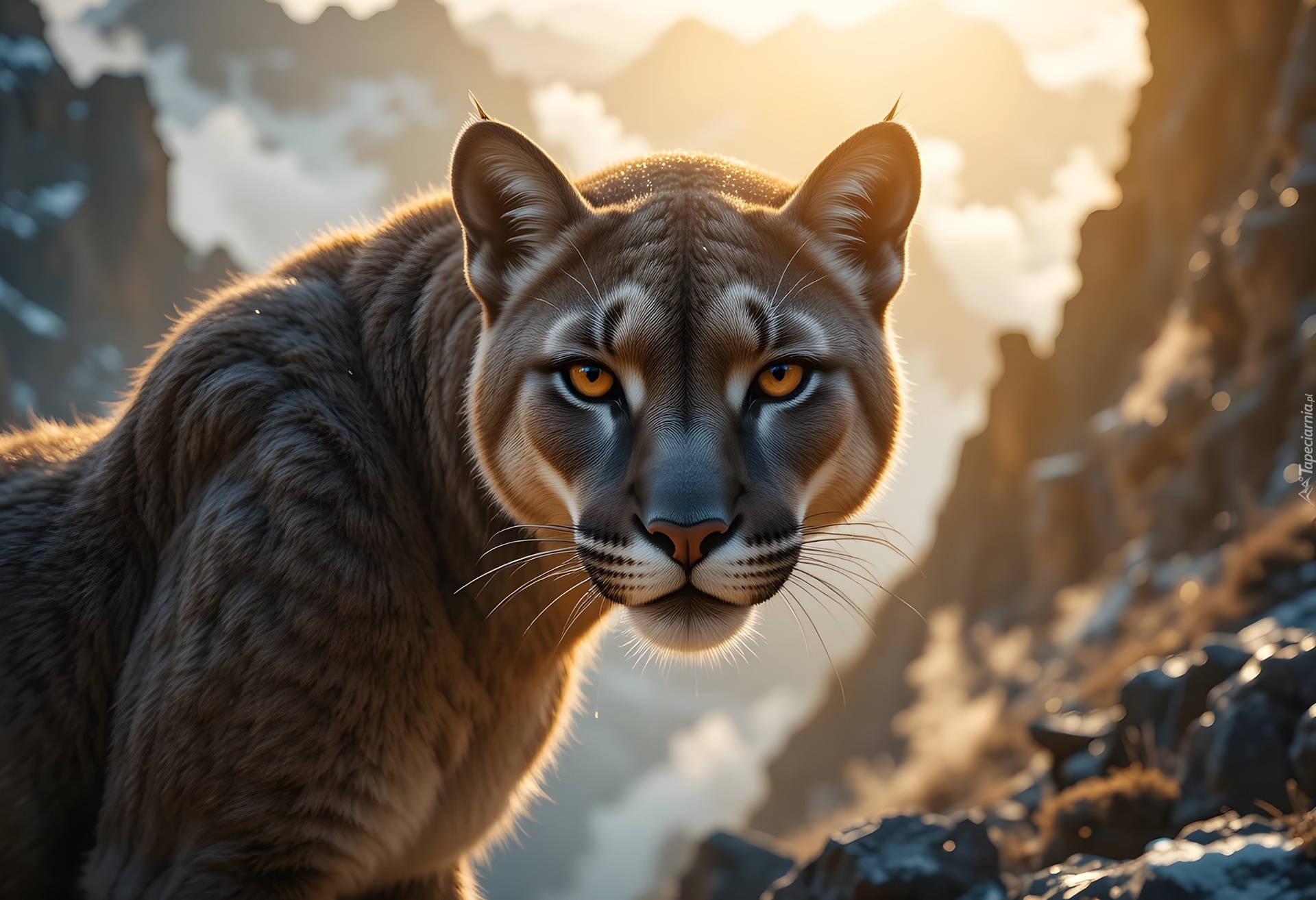 Puma, Spojrzenie, Góry, Grafika