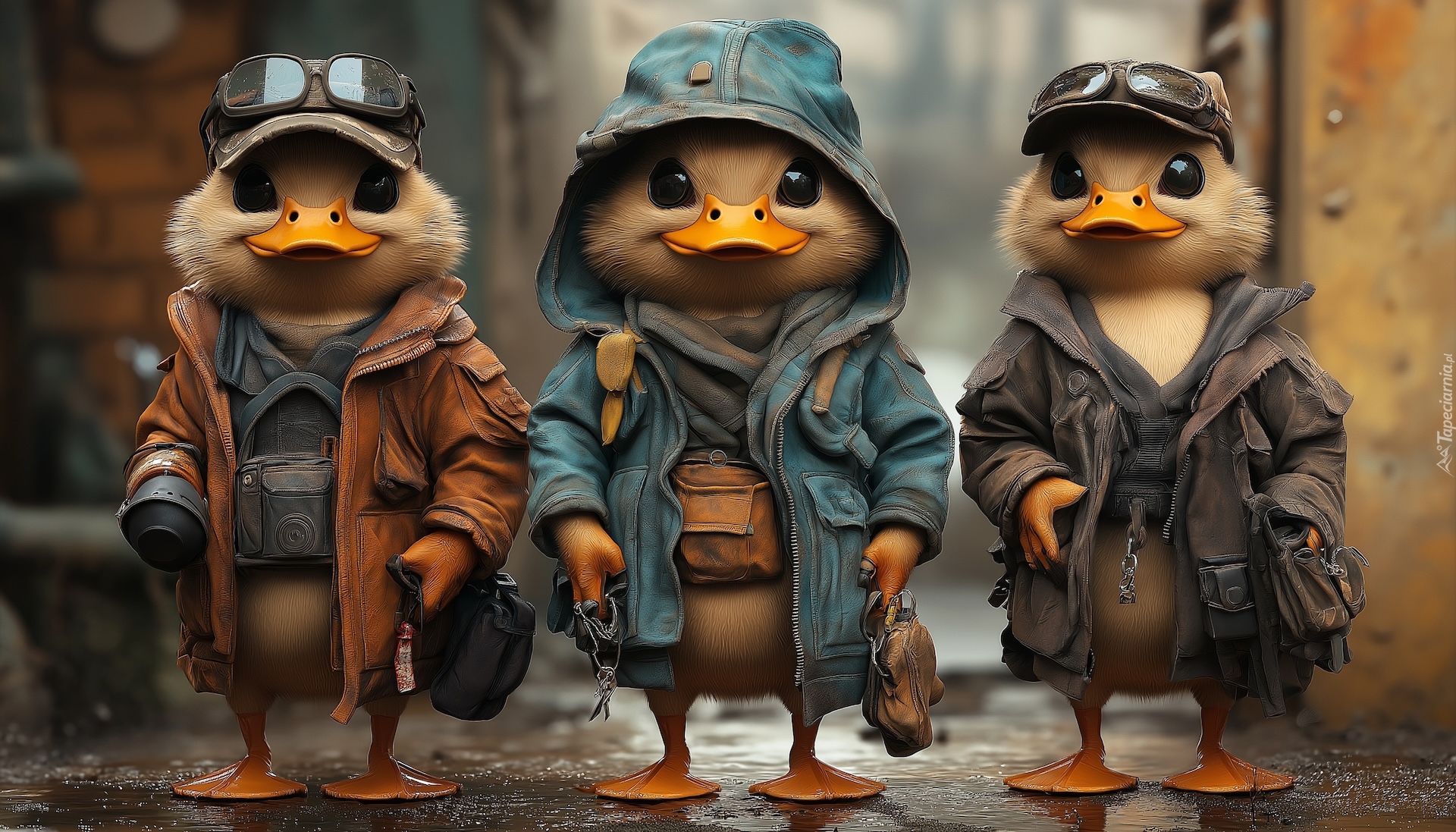 Trzy, Kaczki, Ubranka, Czapki, Grafika AI