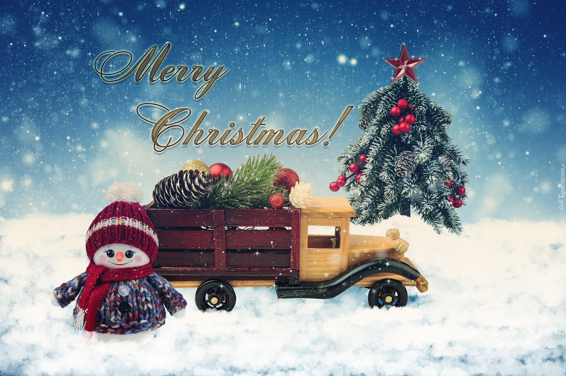 Boże Narodzenie, Bałwanek, Choinka, Ciężarówka, 2D