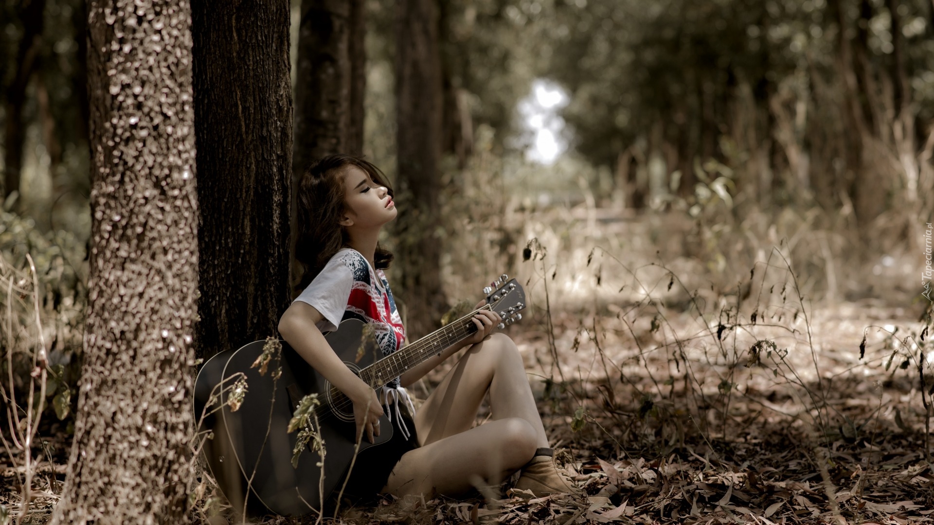 Dziewczyna, Gitara, Drzewa