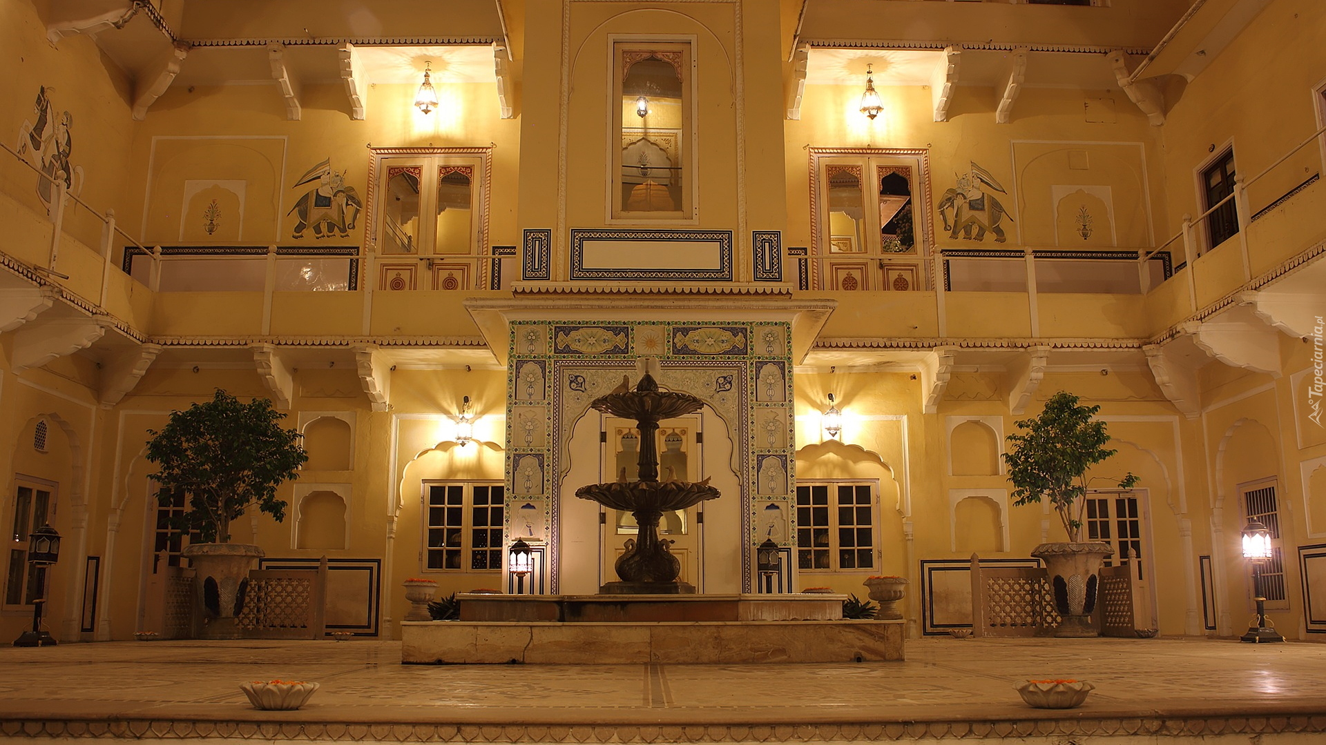Hawa Mahal, Pałac Wiatrów, Wnętrze, Fontanna, Jaipur, Radżastar, Indie
