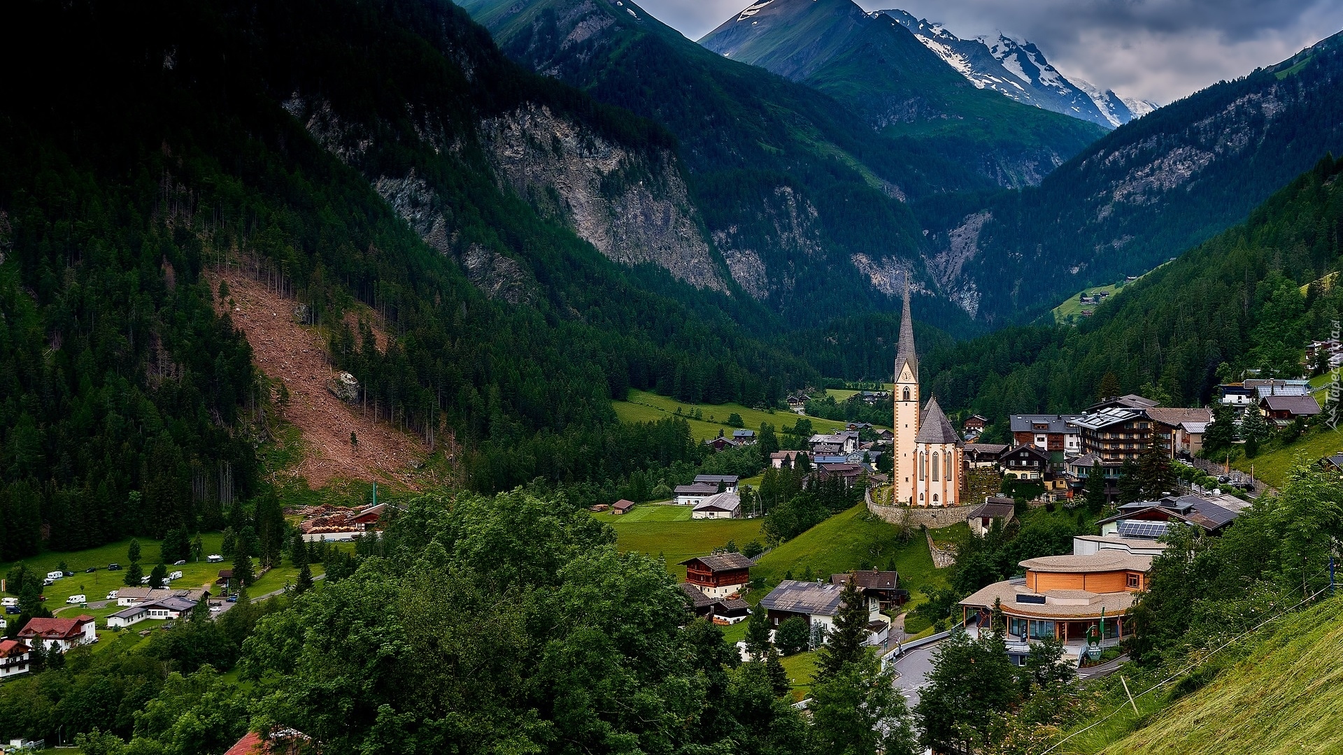 Góry, Dolina, Domy, Kościół św Wincentego z Saragossy, Heiligenblut, Austria