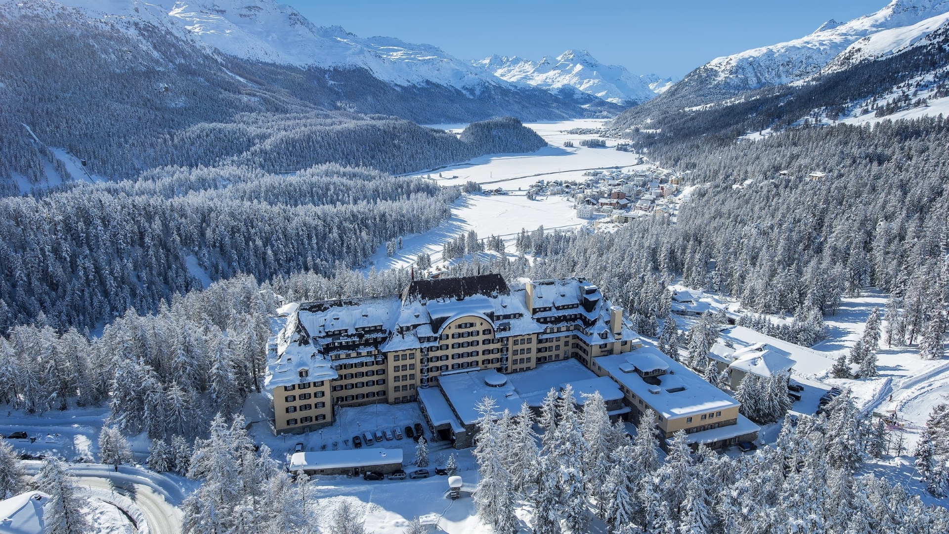 Hotel, Suvretta House, Zima, Góry, Lasy, Dolina Engadine, Sankt Moritz, Szwajcaria