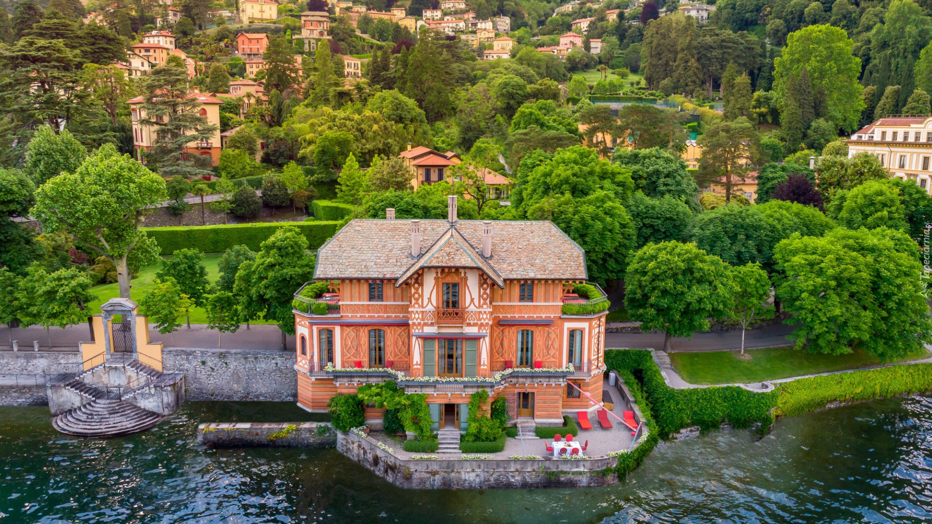 Drzewa, Jezioro Como, Dom, Hotel, Villa Cima, Włochy
