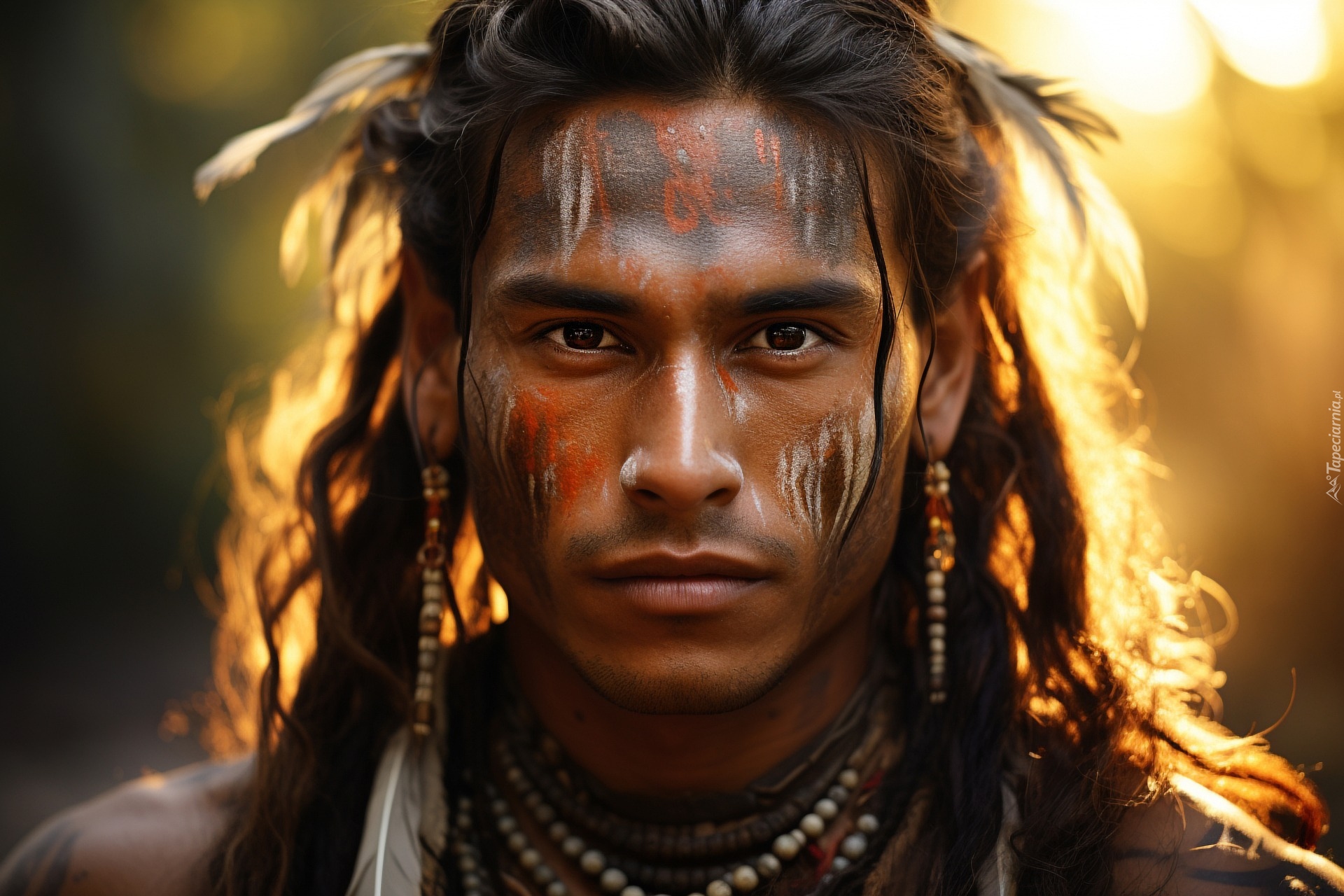 Mężczyzna, Indianin, Twarz, Pomalowana