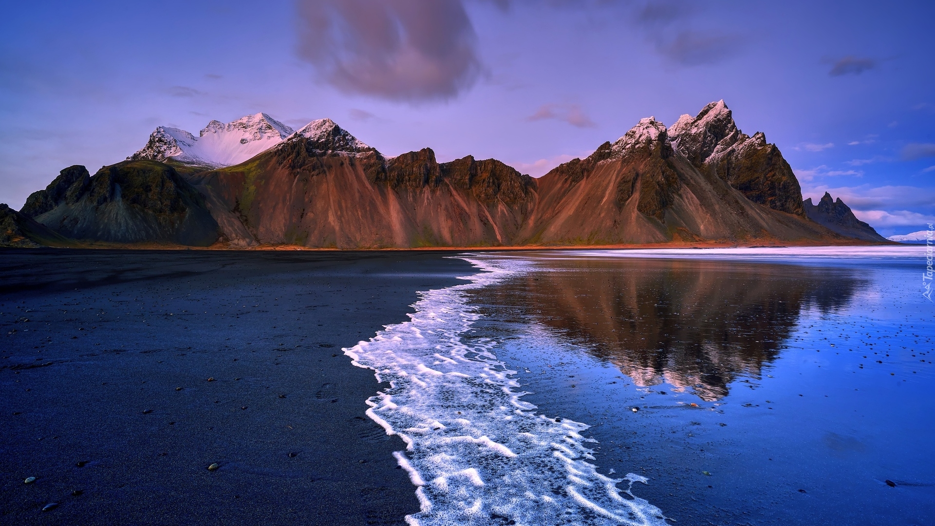 Islandia, Góra Vestrahorn, Plaża Stokksnes, Góry, Morze, Brzeg