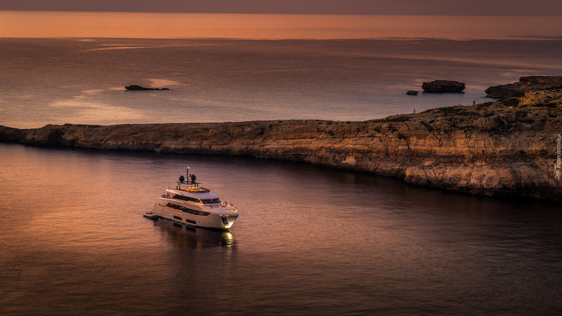 Zatoka, Dwejra Bay, Skały, Morze, Jacht, Wyspa Gozo, Malta