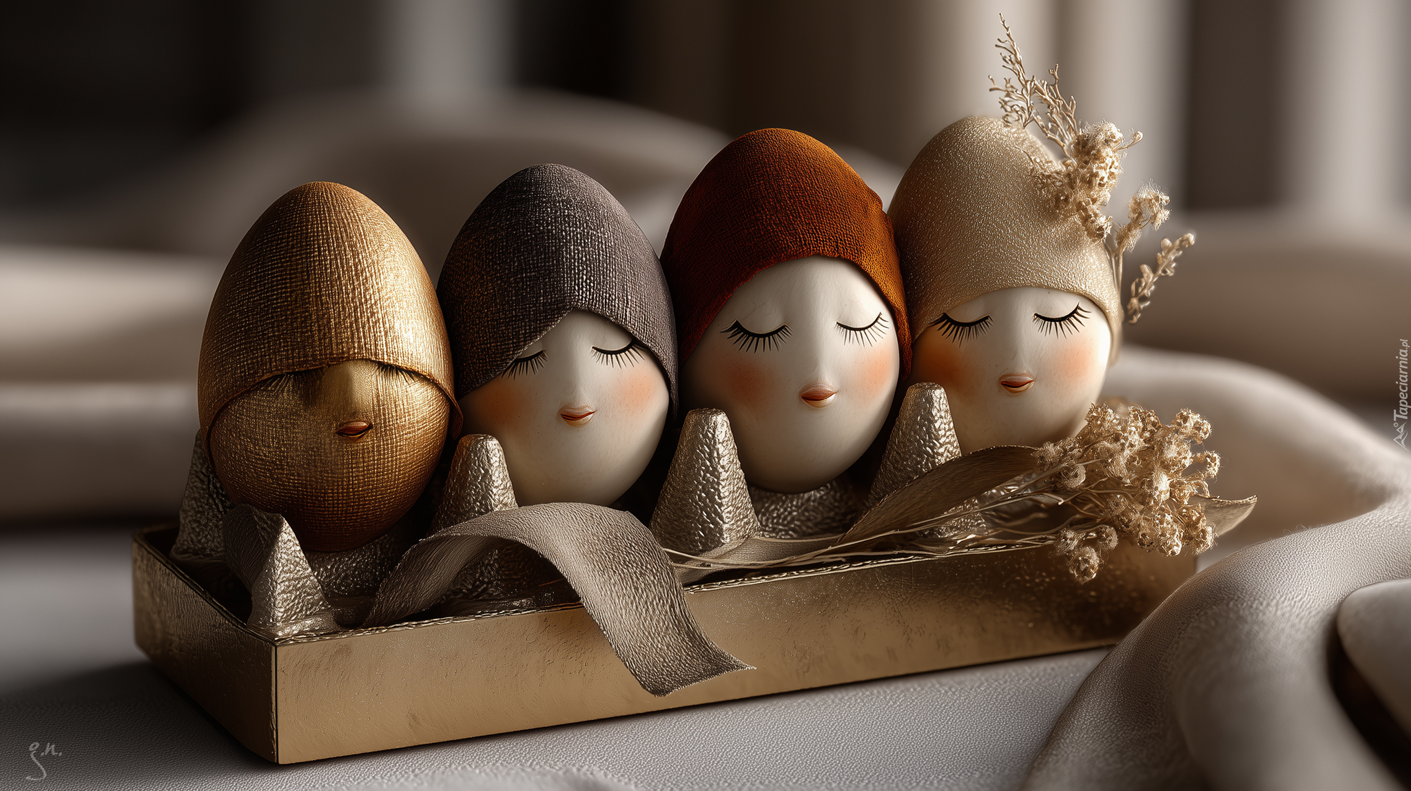 Jajka, Twarze, Wstążki, Grafika AI