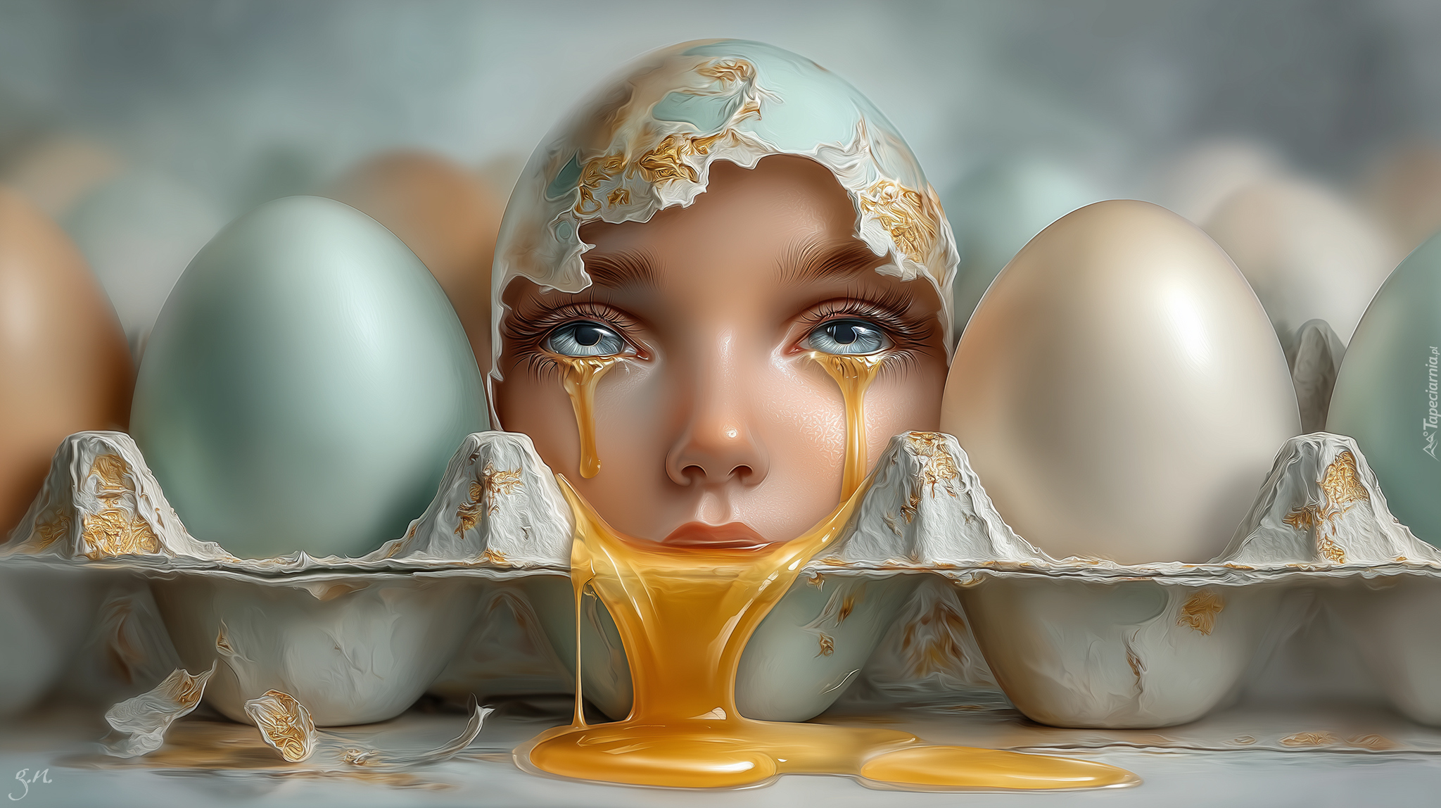 Płaczące, Jajko, Twarz, Kobiety, Grafika AI