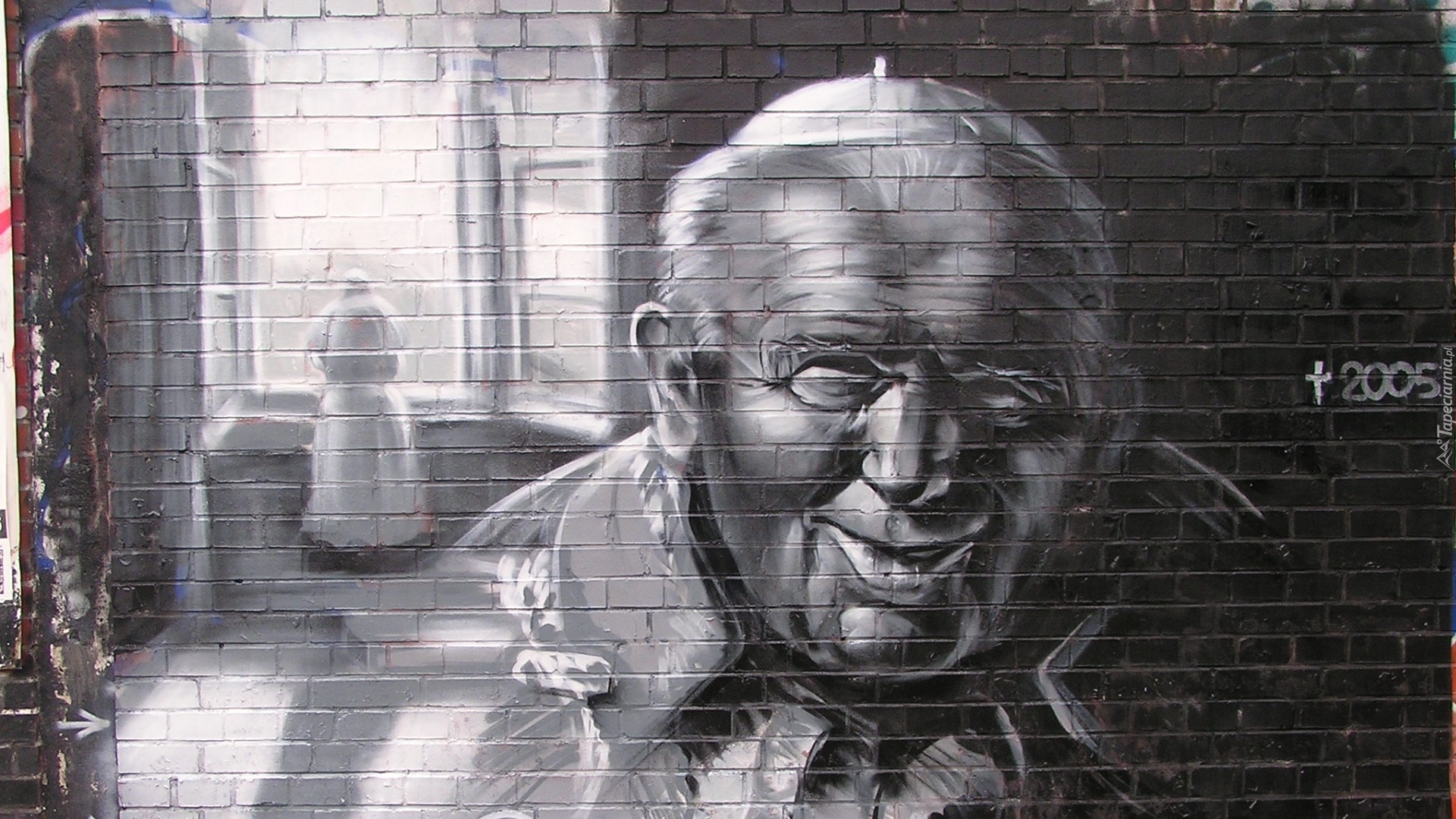 Mural, Portret, Postać, Jan Paweł II, Okno, Street art