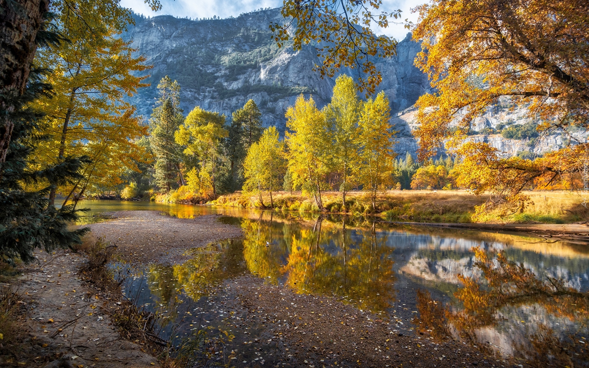 Park Narodowy Yosemite, Jesień, Rzeka, Merced River, Góry, Sierra Nevada, Kalifornia, Stany Zjednoczone