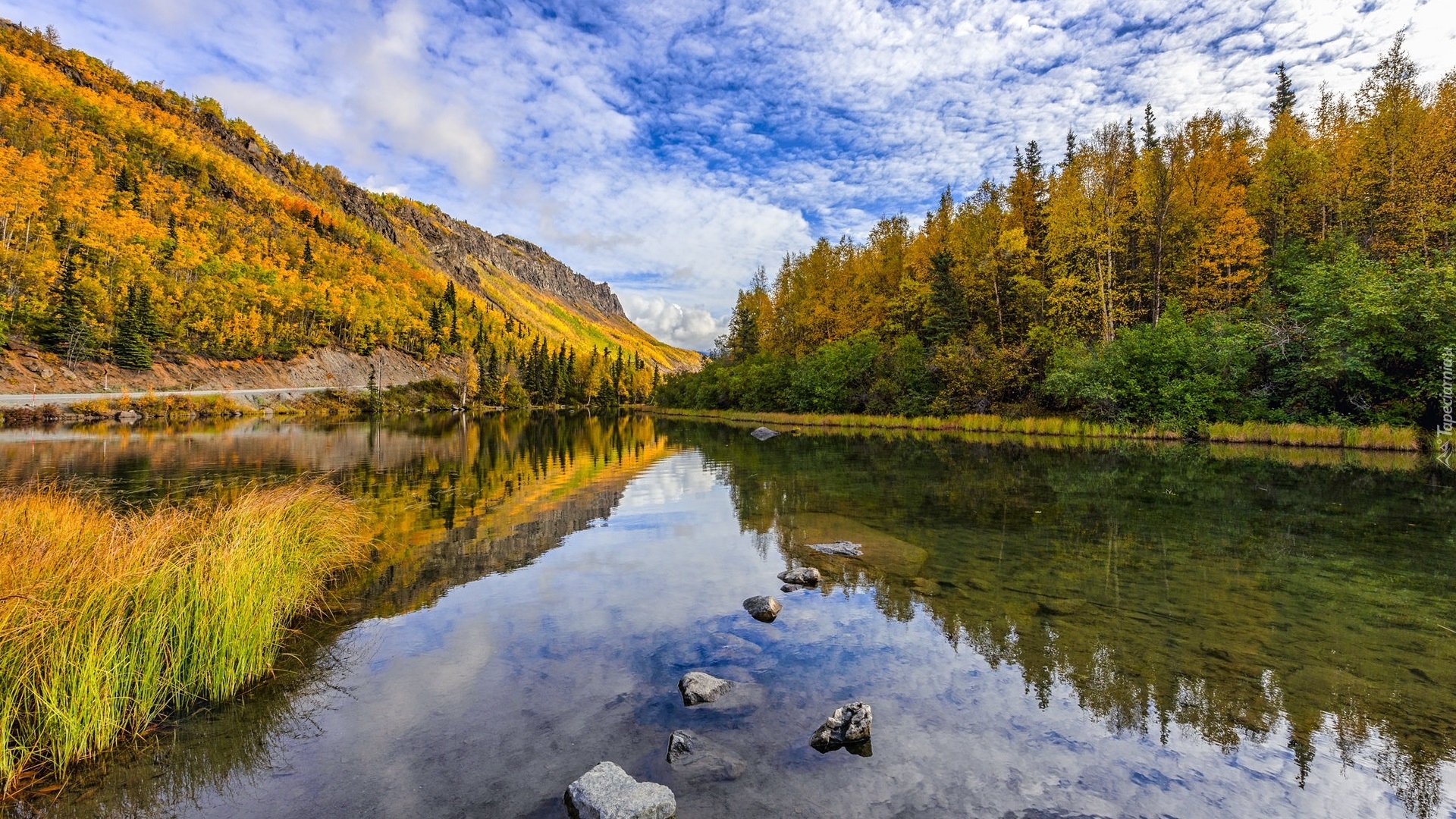 Jesień, Jezioro, Long Lake, Drzewa, Odbicie, Nowy Jork, Stany Zjednoczone