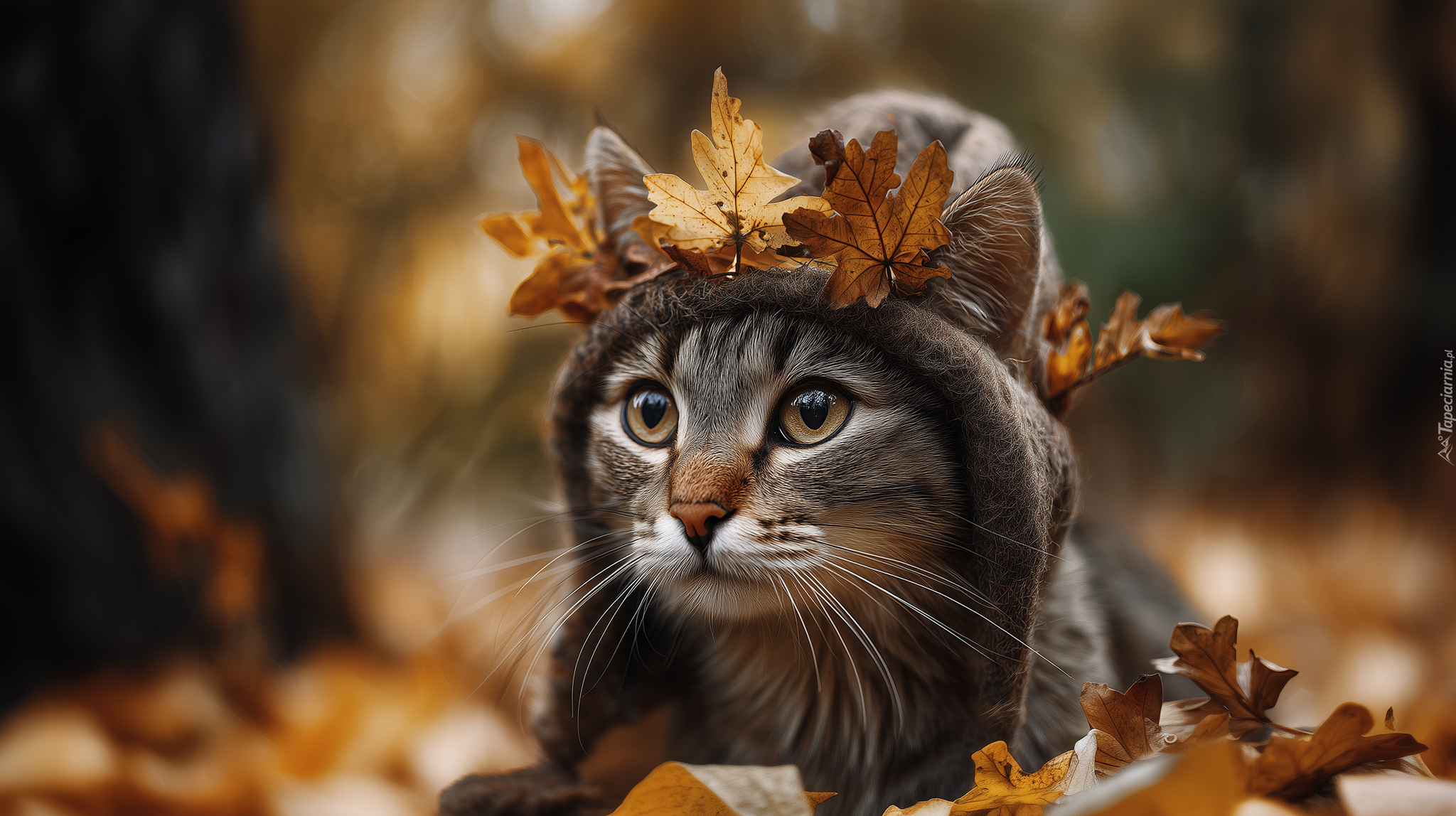 Kot, Wełniana, Czapka, Suche, Liście, Grafika AI