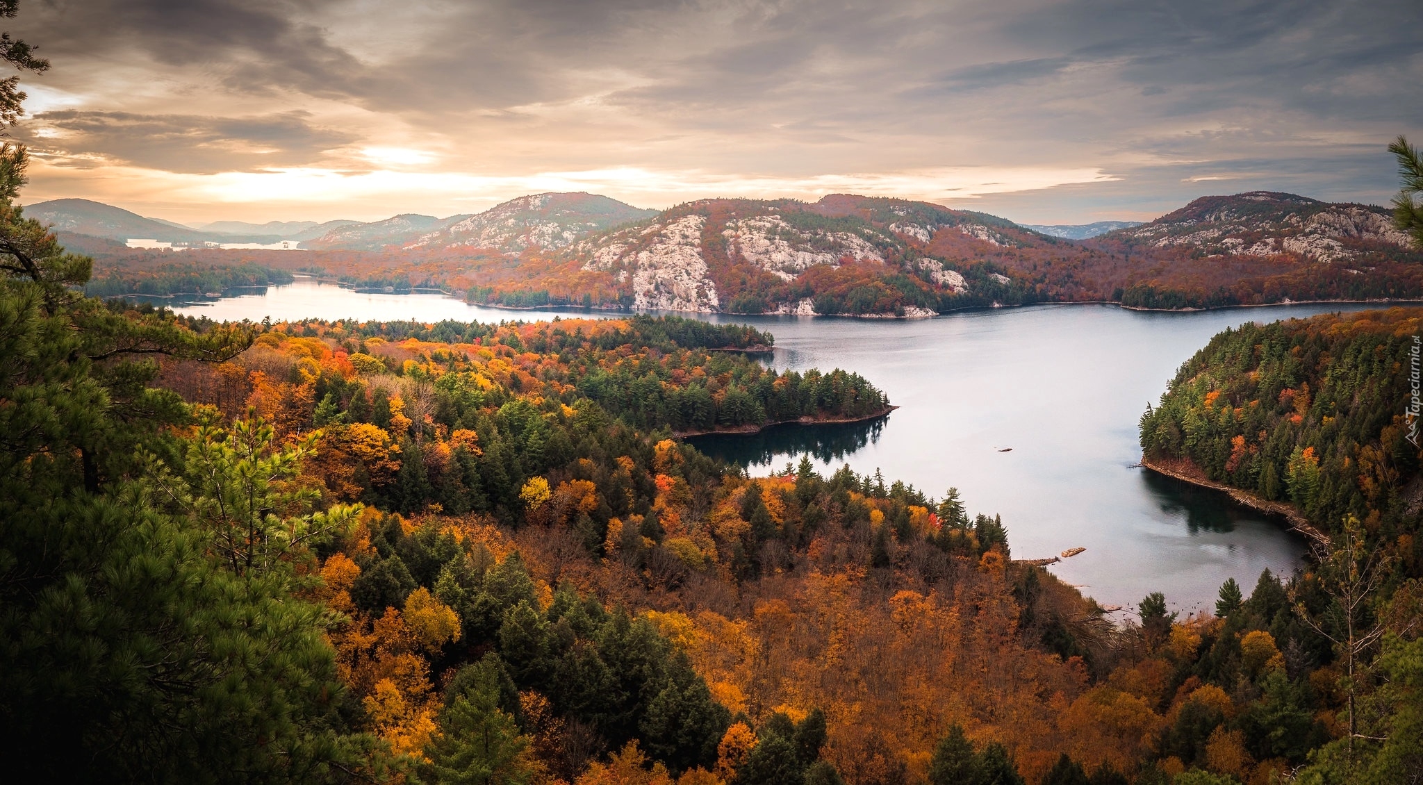 Jesień, Góry, Jezioro Killarney, Drzewa, Ontario, Kanada