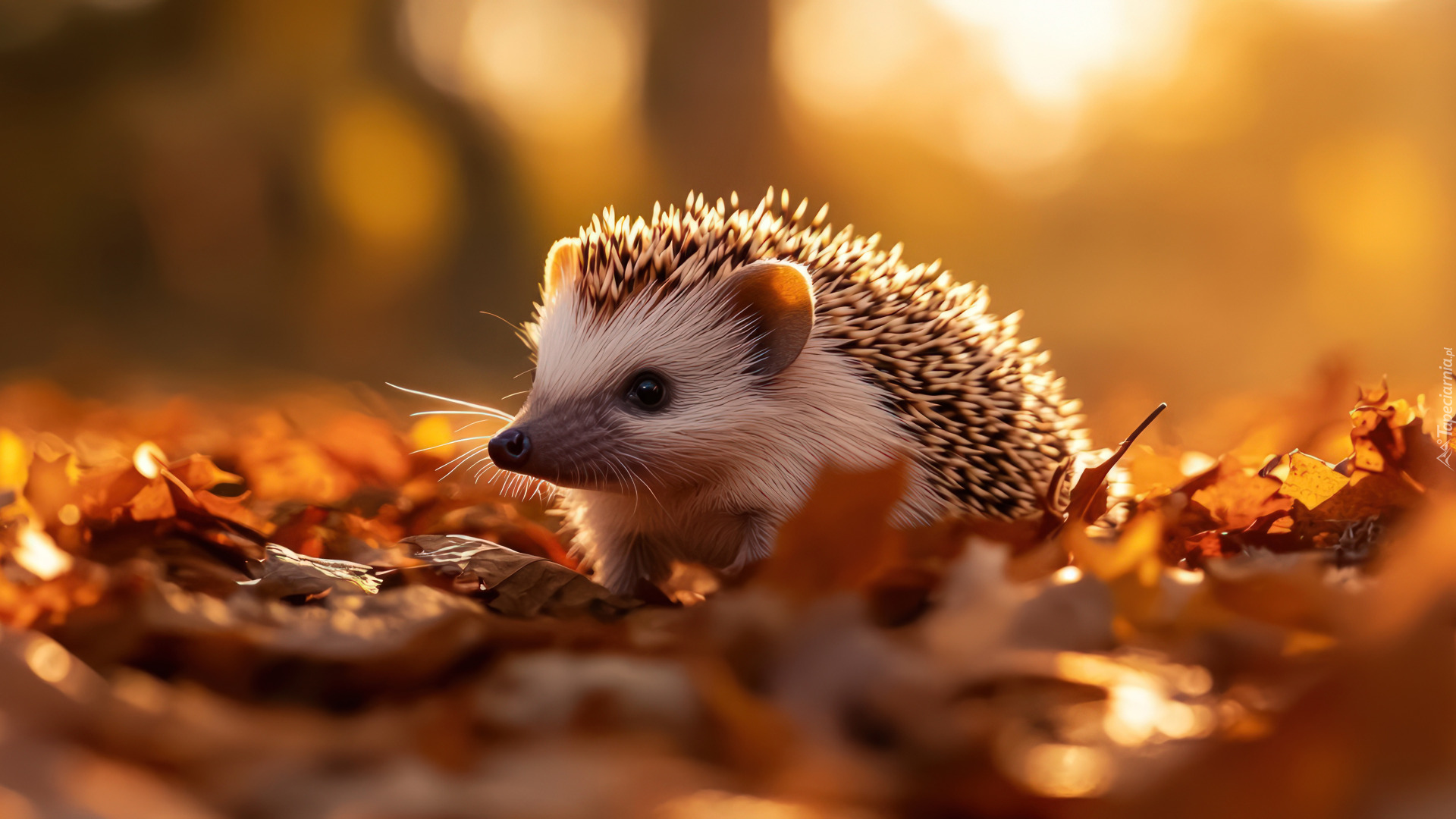 Jeż, Kolce, Jesienne, Liście, AI
