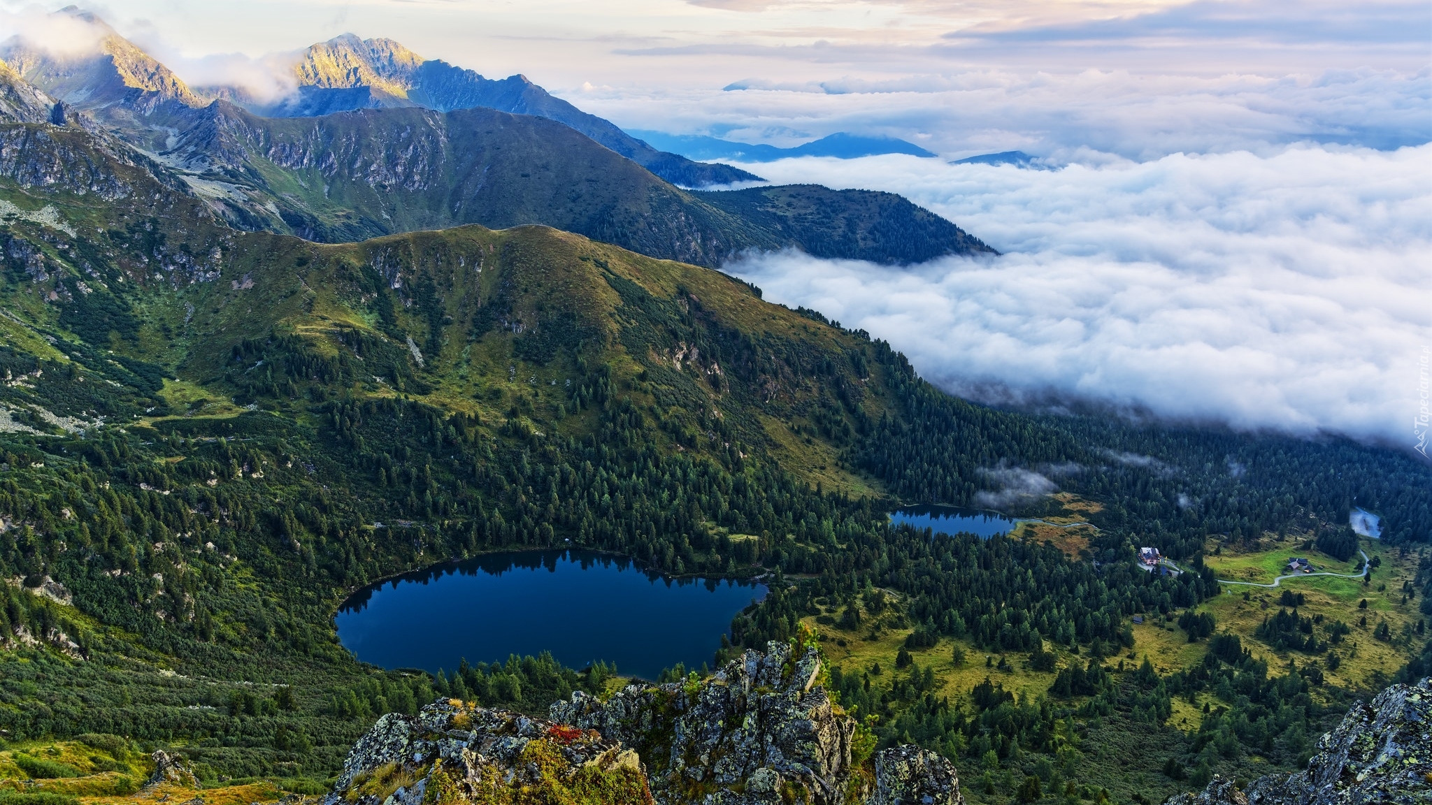 Góry, Niskie Taury, Jeziora, Opadająca, Mgła, Drzewa, Austria