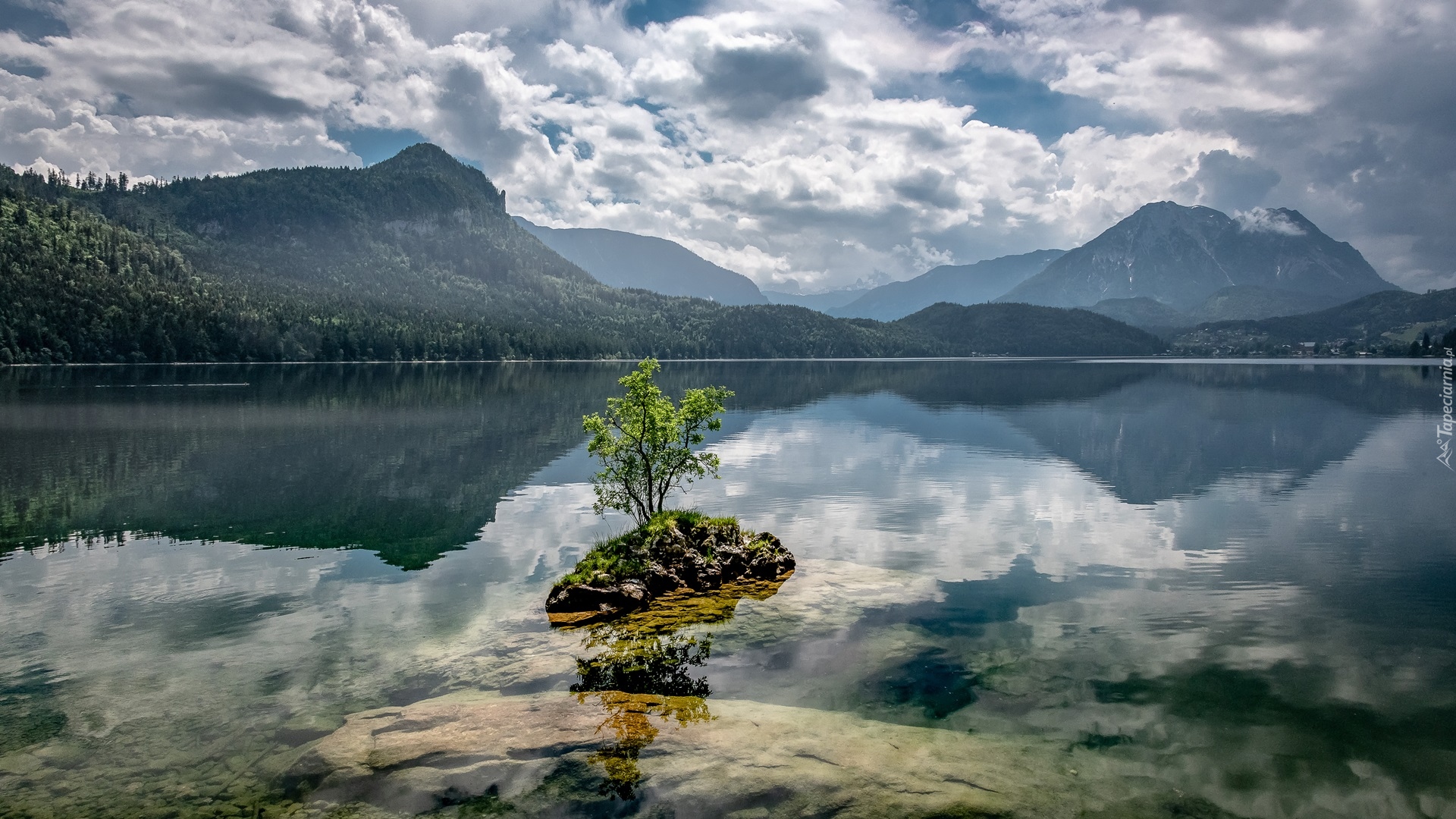 Austria, Styria, Altaussee, Góry, Las, Drzewa, Jezioro Altausseer, Chmury
