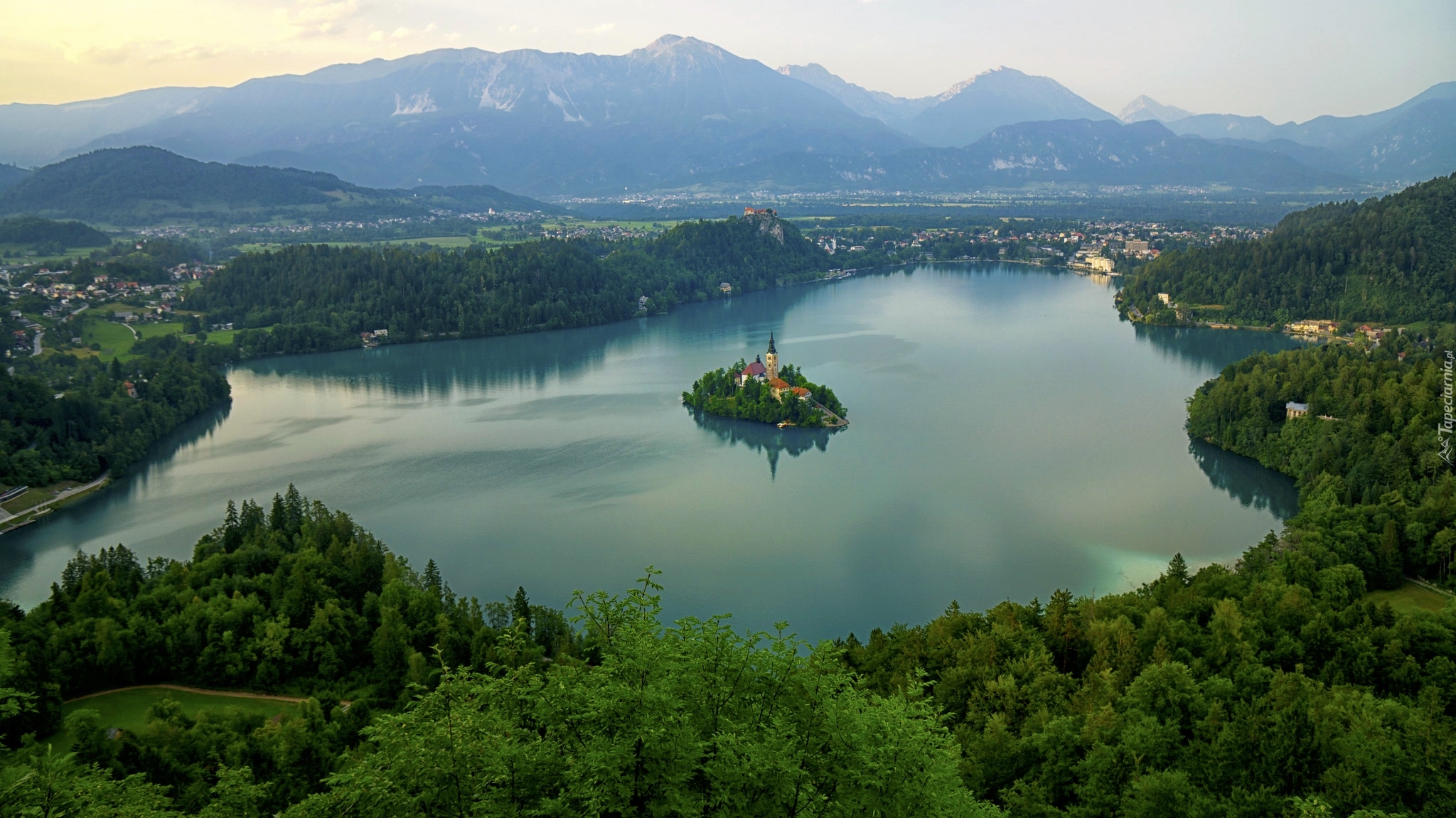 Słowenia, Jezioro Bled, Wysepka, Kościół, Lasy