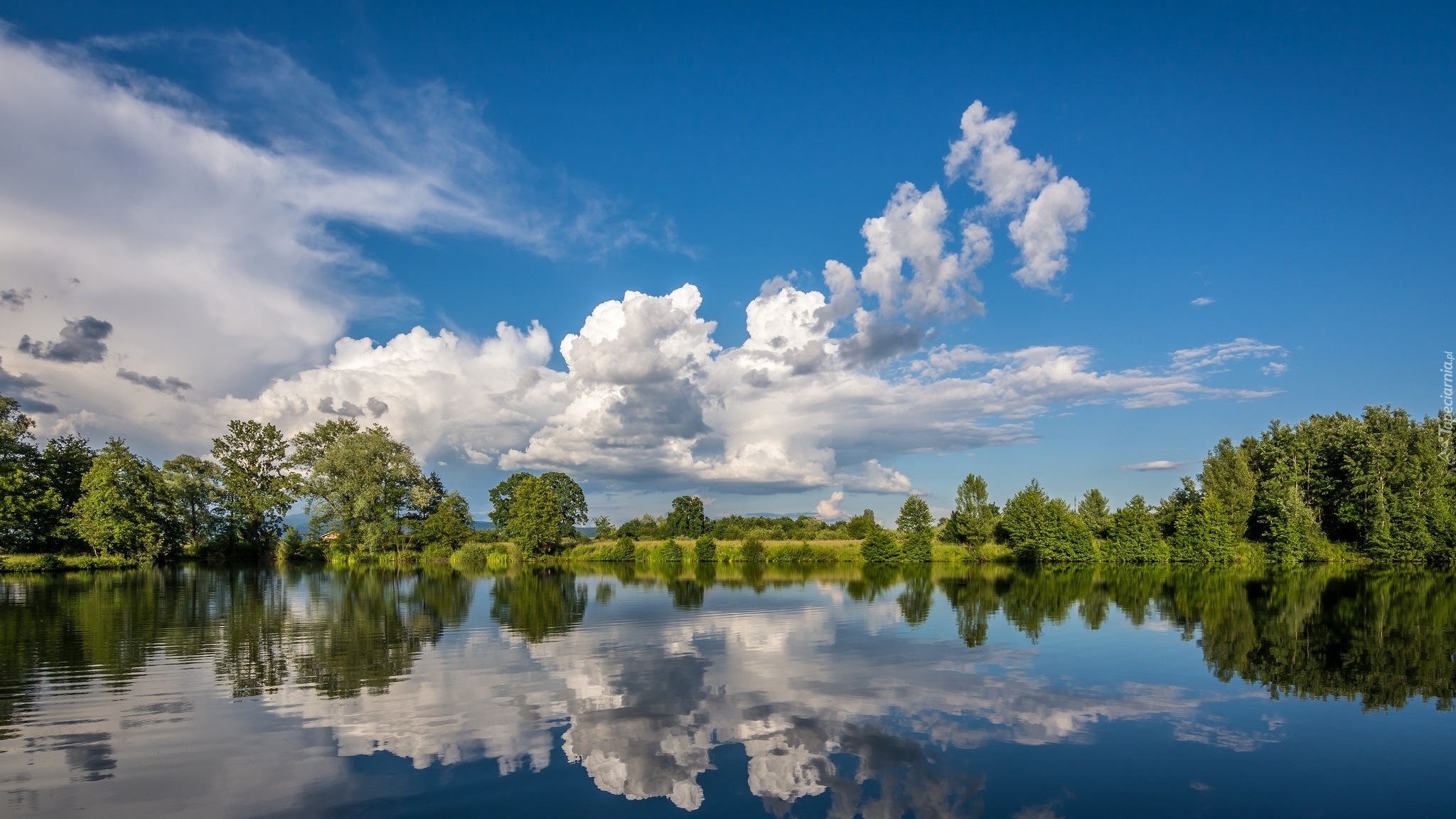 Chorwacja, Jezioro Bobovica, Chmury, Drzewa, Odbicie