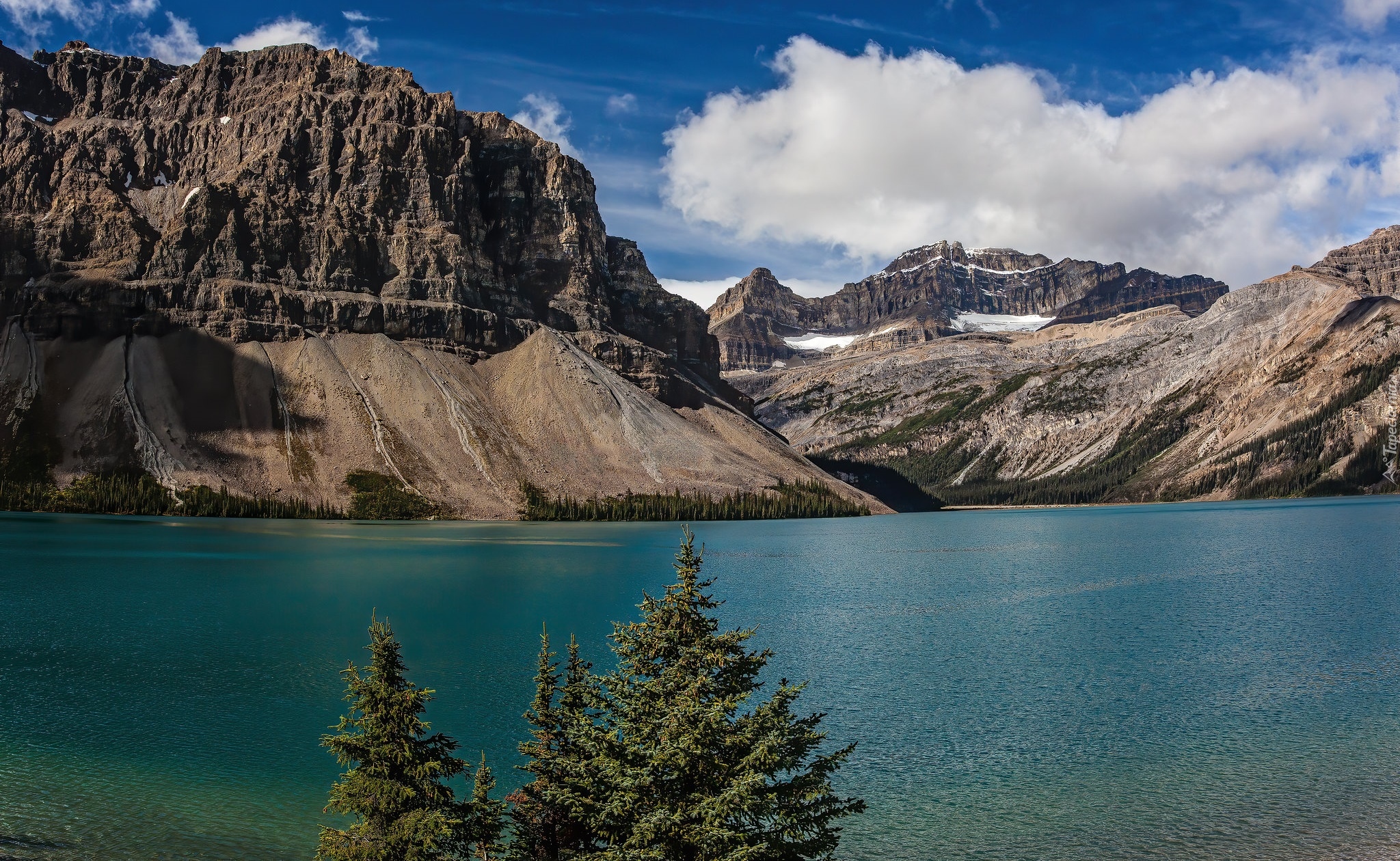 Góry Skaliste, Góra, Crowfoot Mountain, Jezioro, Bow Lake, Odbicie, Park Narodowy Banff, Alberta, Kanada